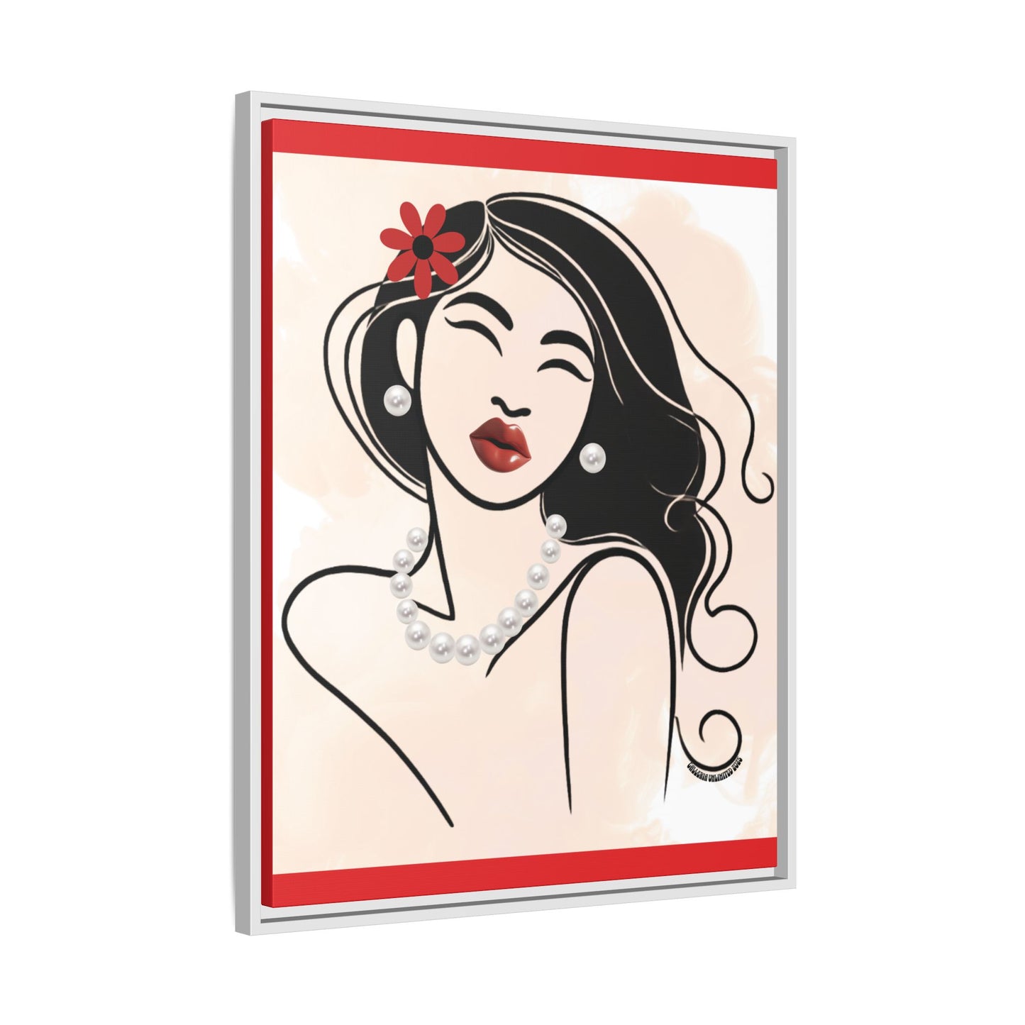 Pearls & Curls3 | Scarlet Kiss - Framed Matte Canvas Art (black or white frame)