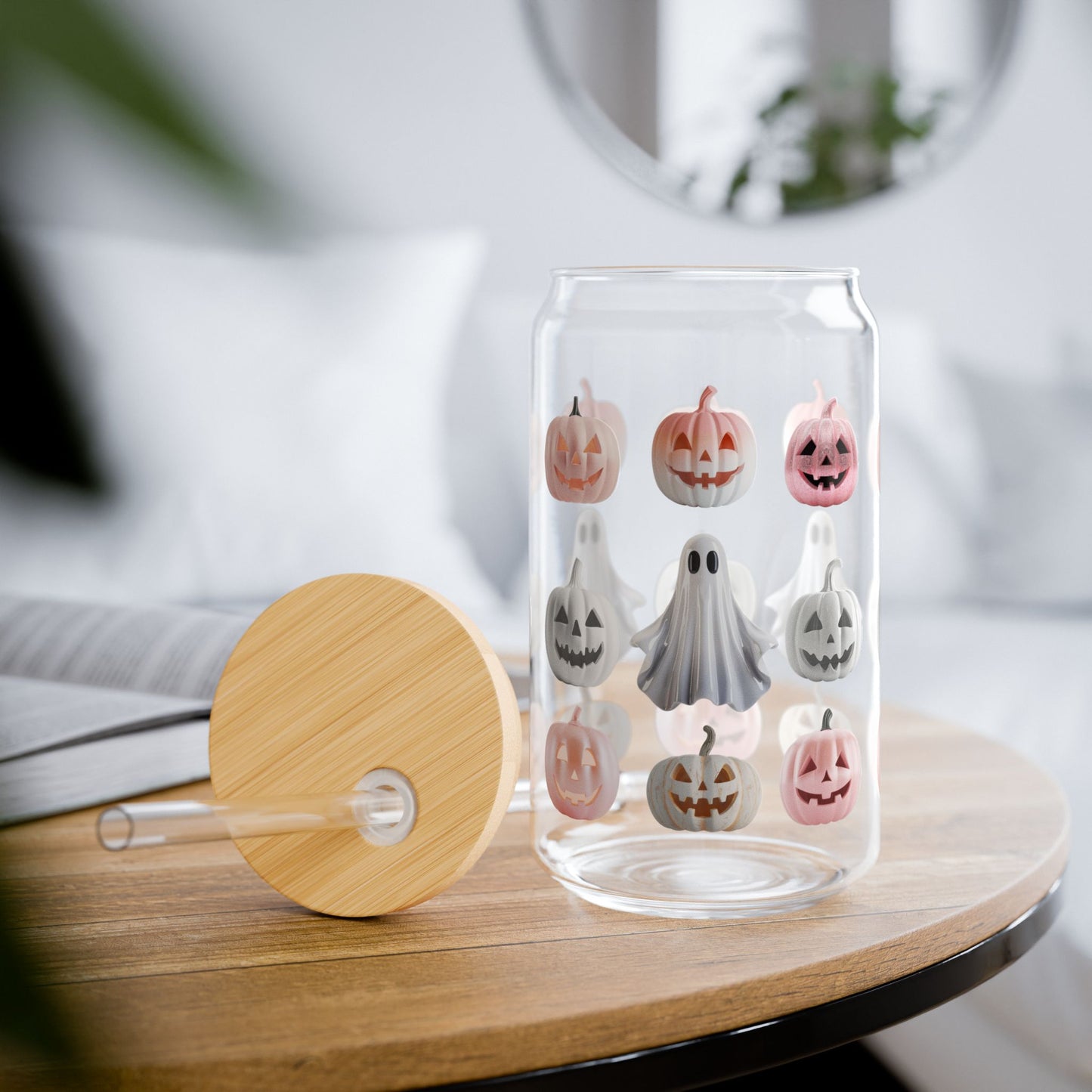The Spooky Edit2 - Pink Jack O Lantern Sipper Glass, 16oz