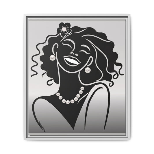 Pearls & Curls2 | Black and White - Framed Matte Canvas Art (black or white frame)