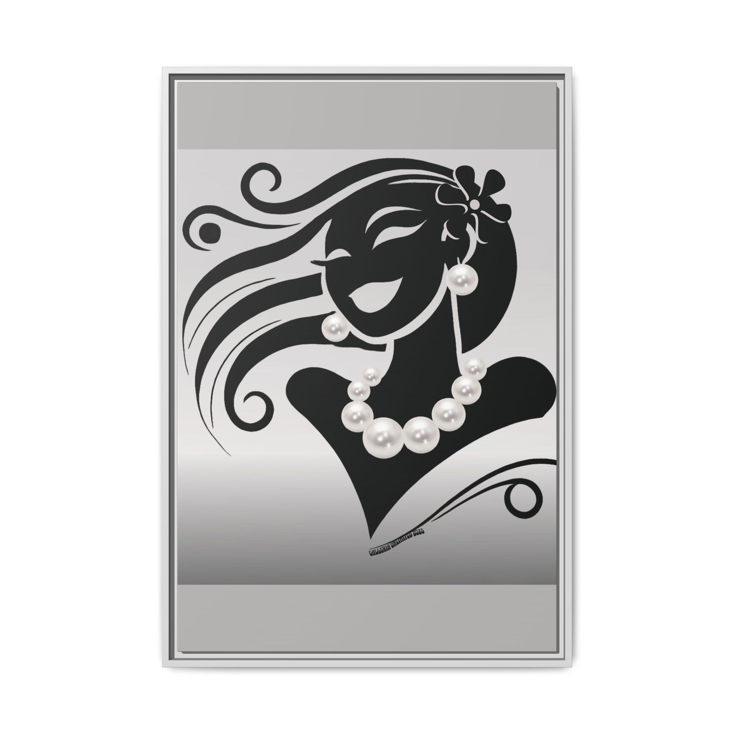 Pearls & Curls6 | Black and White - Framed Matte Canvas Art (black or white frame)
