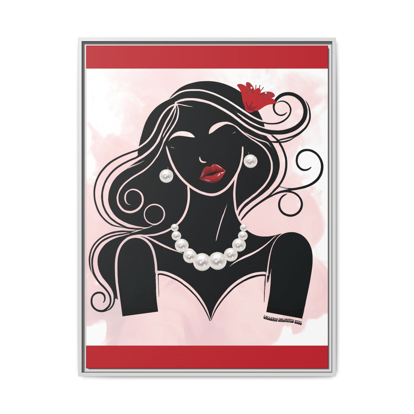 Pearls & Curls1 | Ruby Lips- Framed Matte Canvas Art (black or white frame)