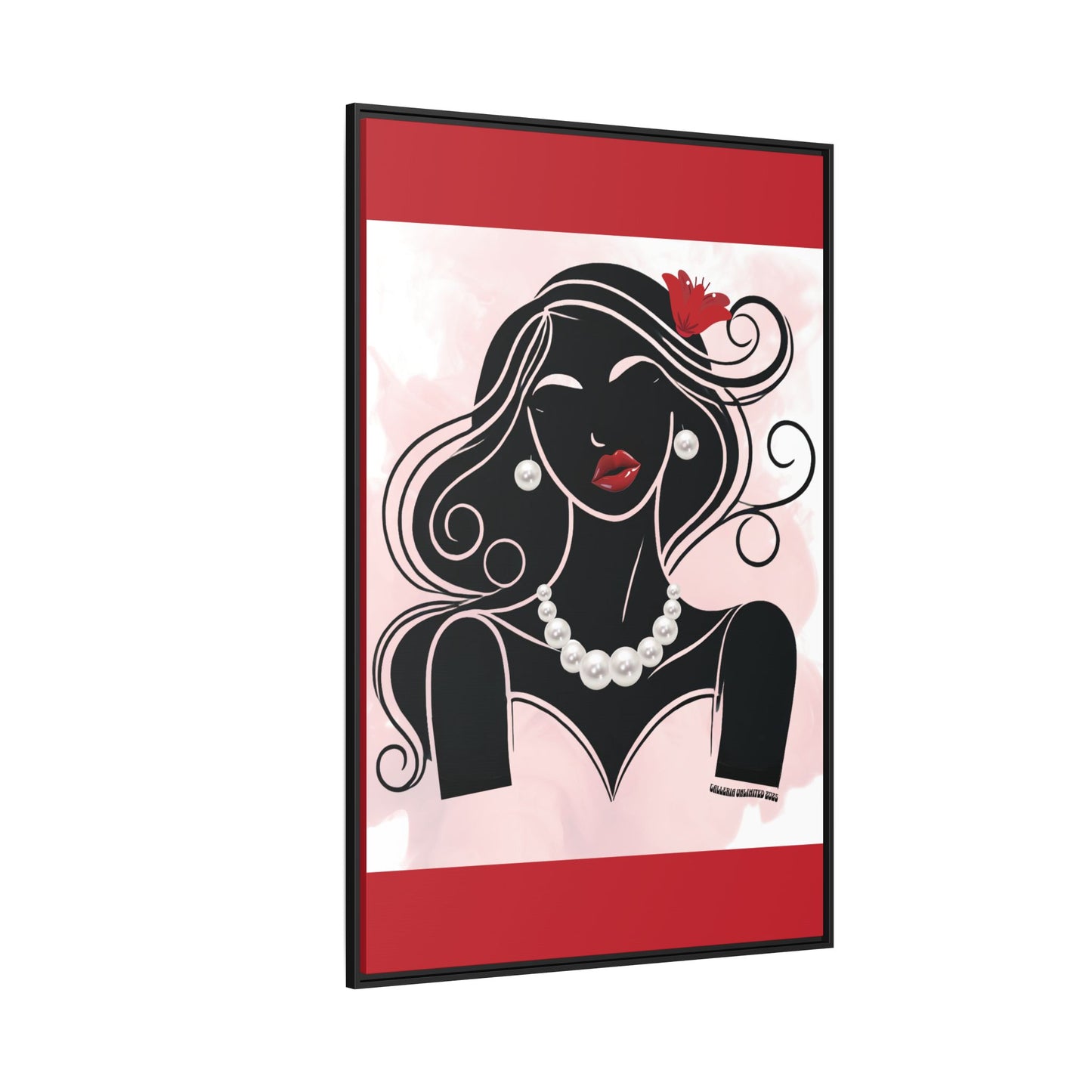 Pearls & Curls1 | Ruby Lips- Framed Matte Canvas Art (black or white frame)