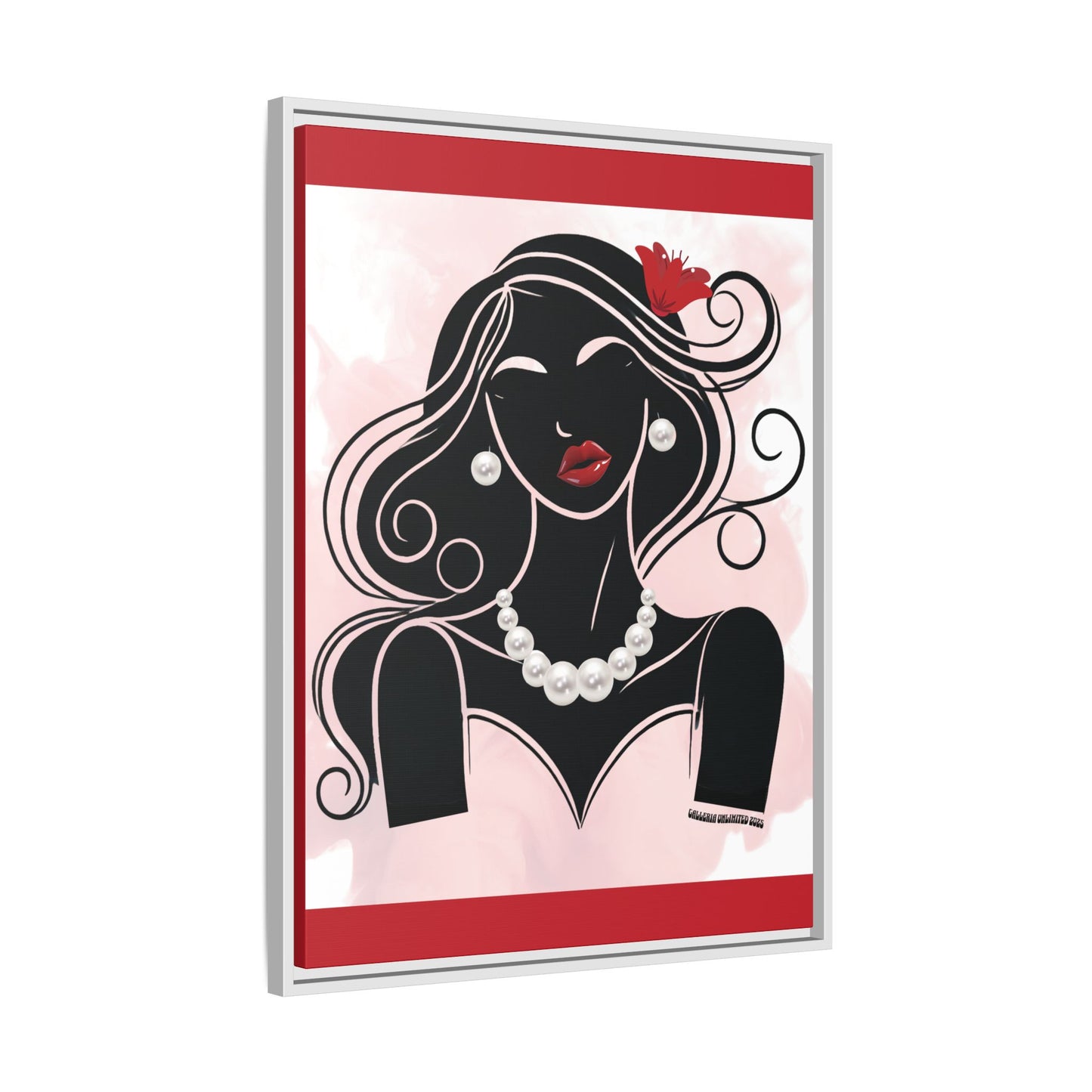 Pearls & Curls1 | Ruby Lips- Framed Matte Canvas Art (black or white frame)