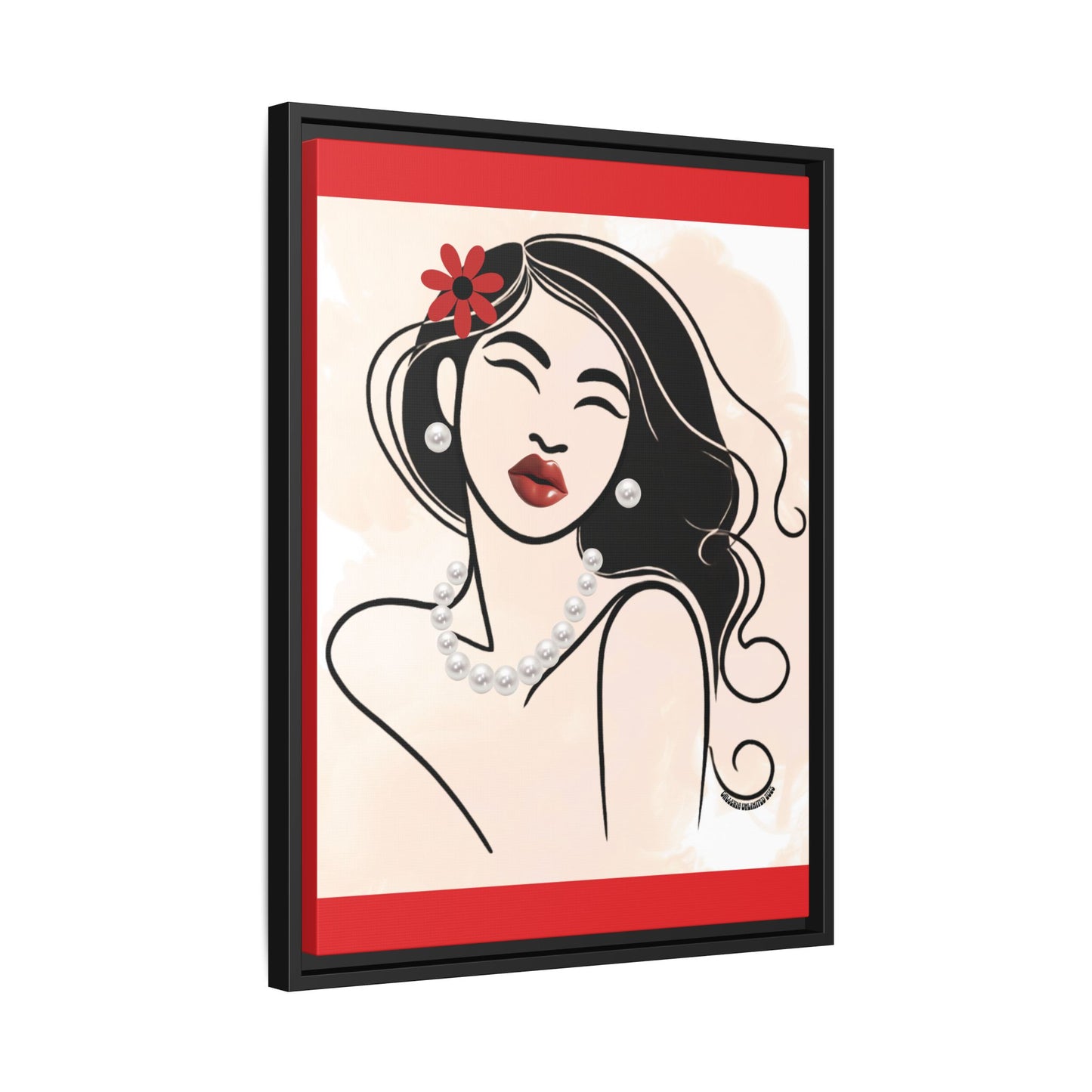 Pearls & Curls3 | Scarlet Kiss - Framed Matte Canvas Art (black or white frame)
