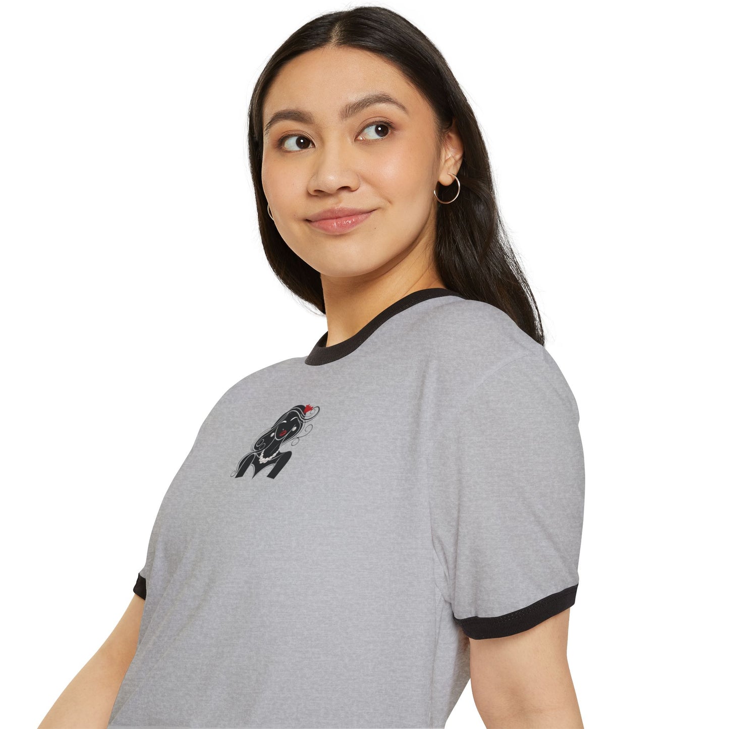 Pearls & Curls1| Ruby Lips Ringer Tee (heather grey or white)