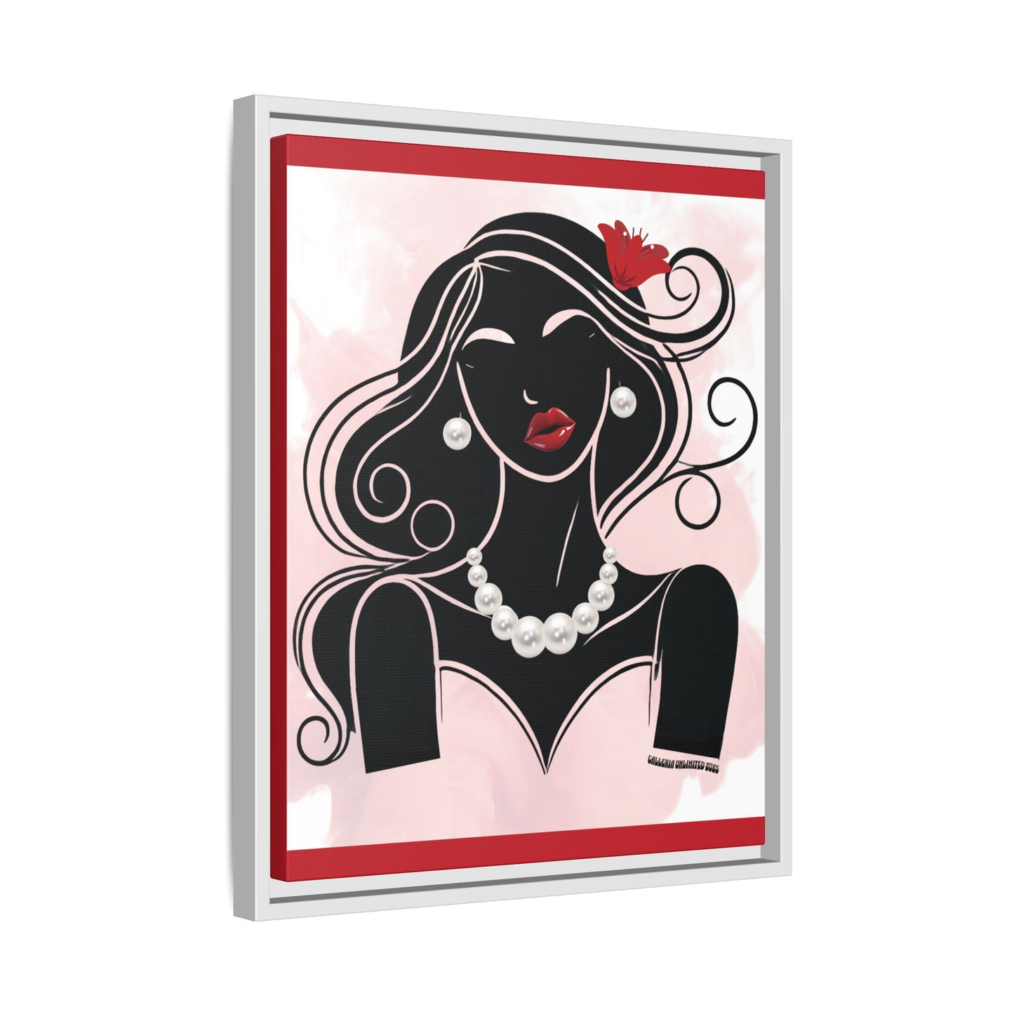 Pearls & Curls1 | Ruby Lips- Framed Matte Canvas Art (black or white frame)