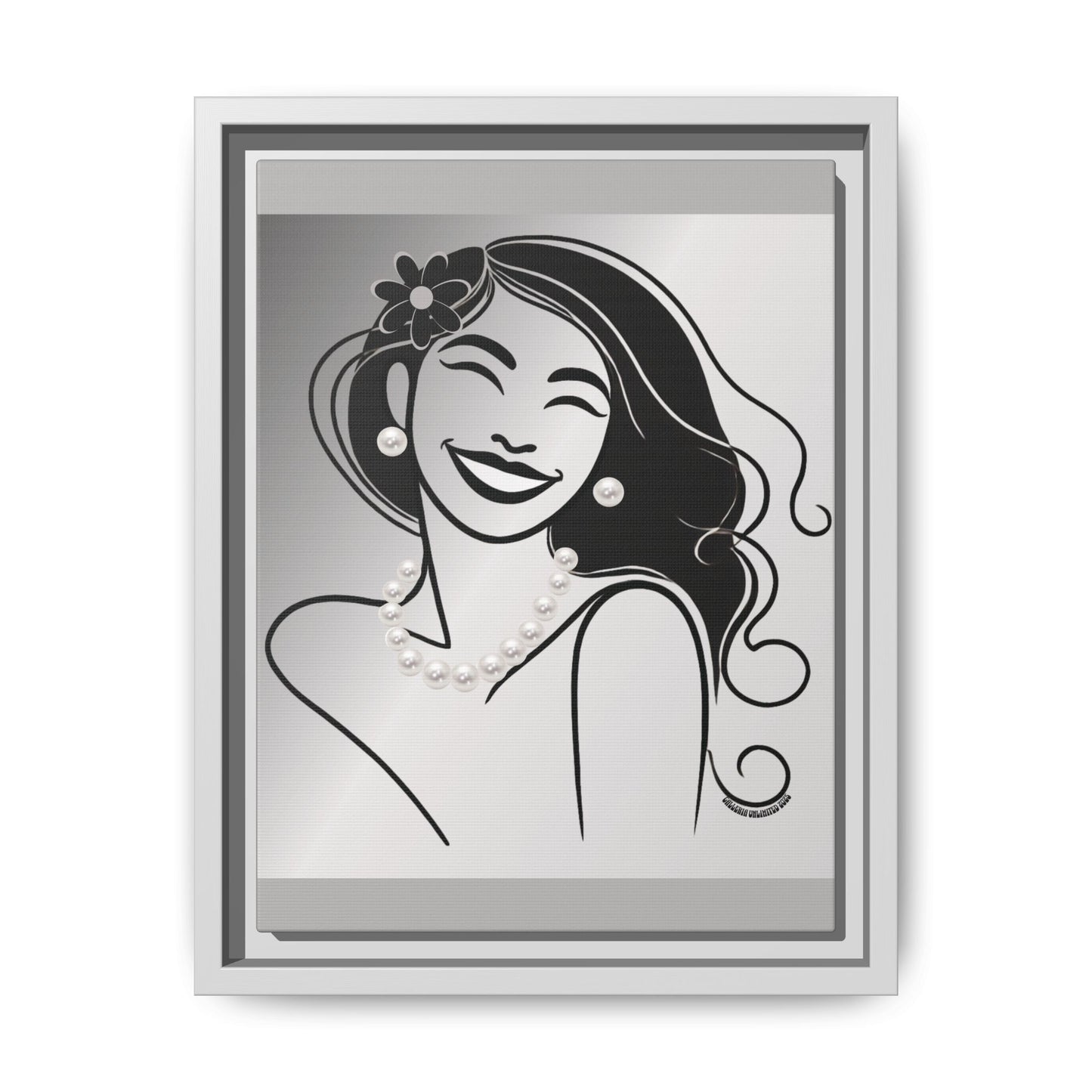 Pearls & Curls3 | Black and White - Framed Matte Canvas Art (black or white frame)