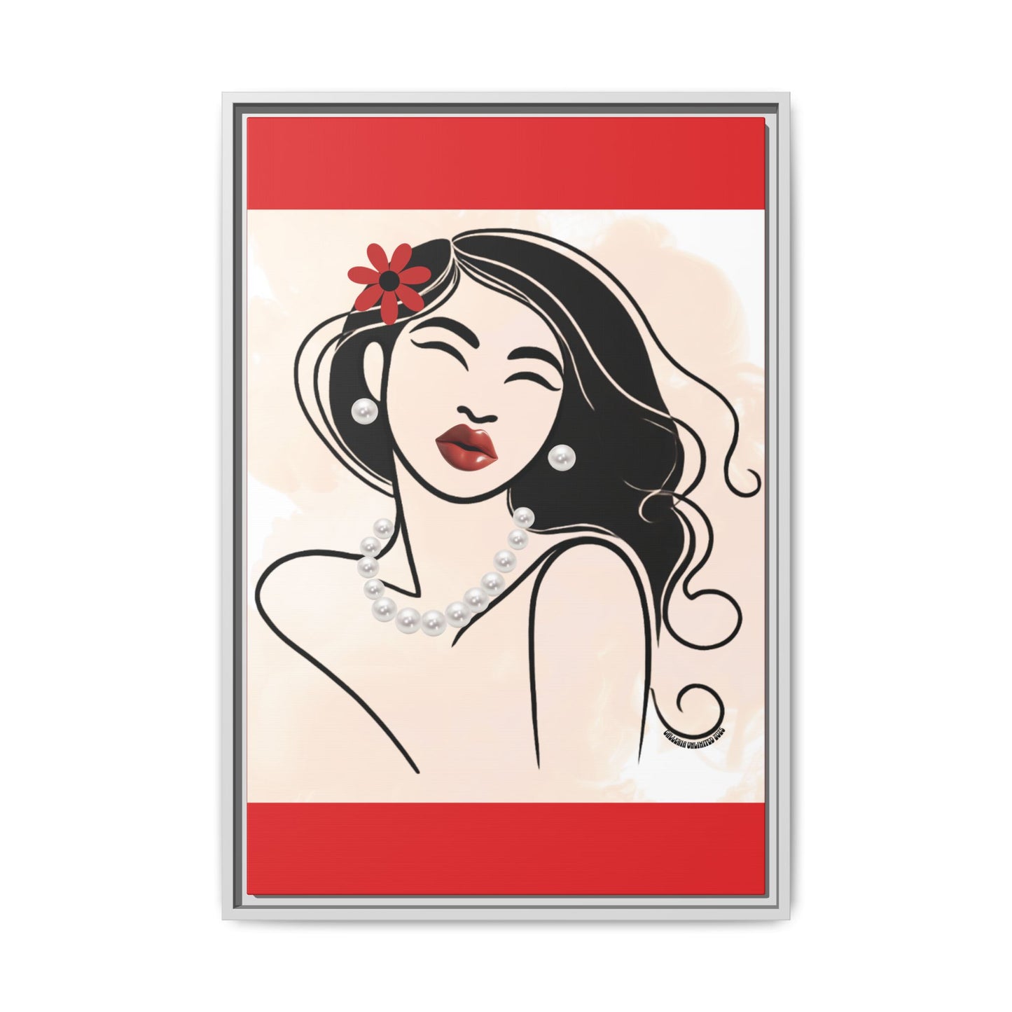 Pearls & Curls3 | Scarlet Kiss - Framed Matte Canvas Art (black or white frame)