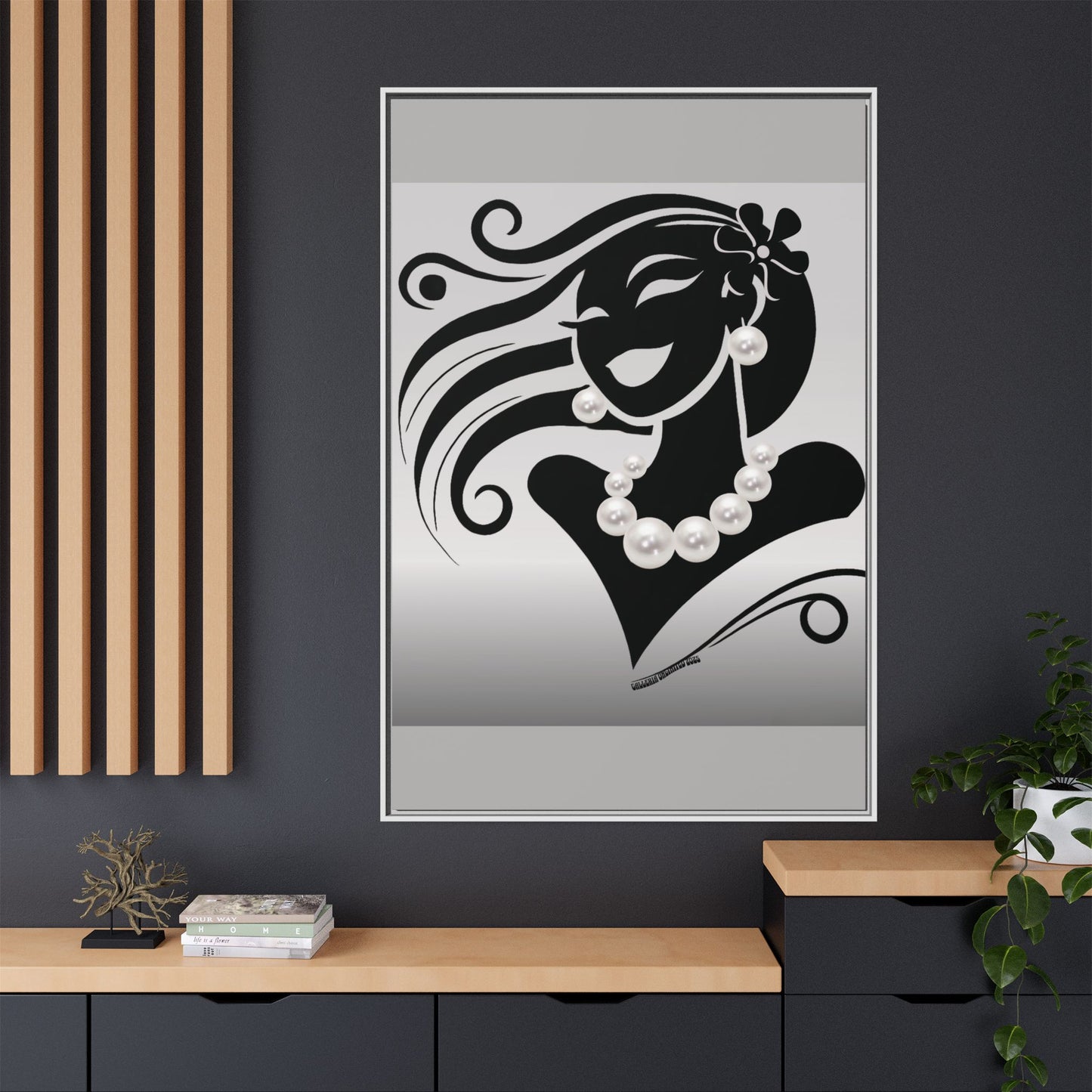 Pearls & Curls6 | Black and White - Framed Matte Canvas Art (black or white frame)