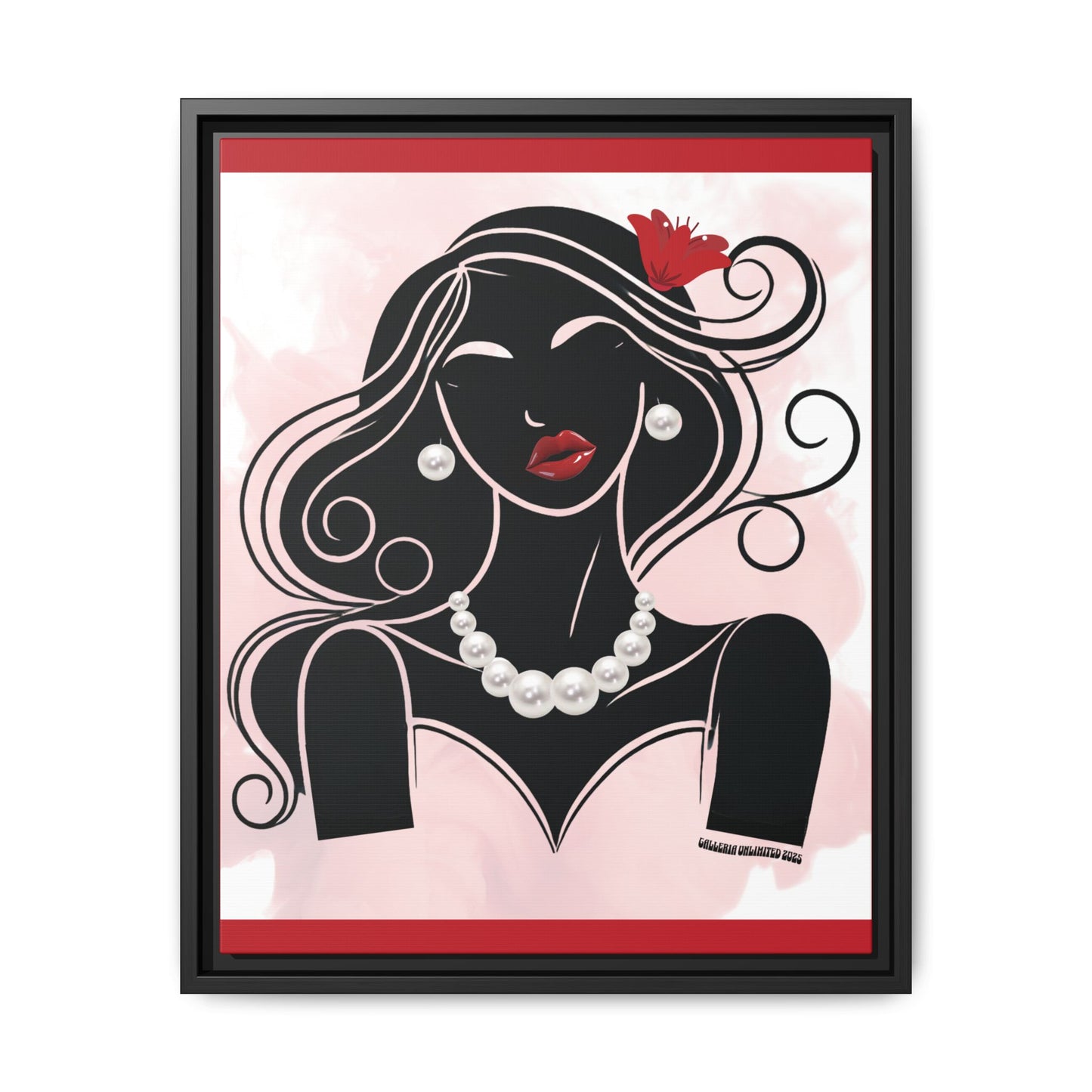 Pearls & Curls1 | Ruby Lips- Framed Matte Canvas Art (black or white frame)