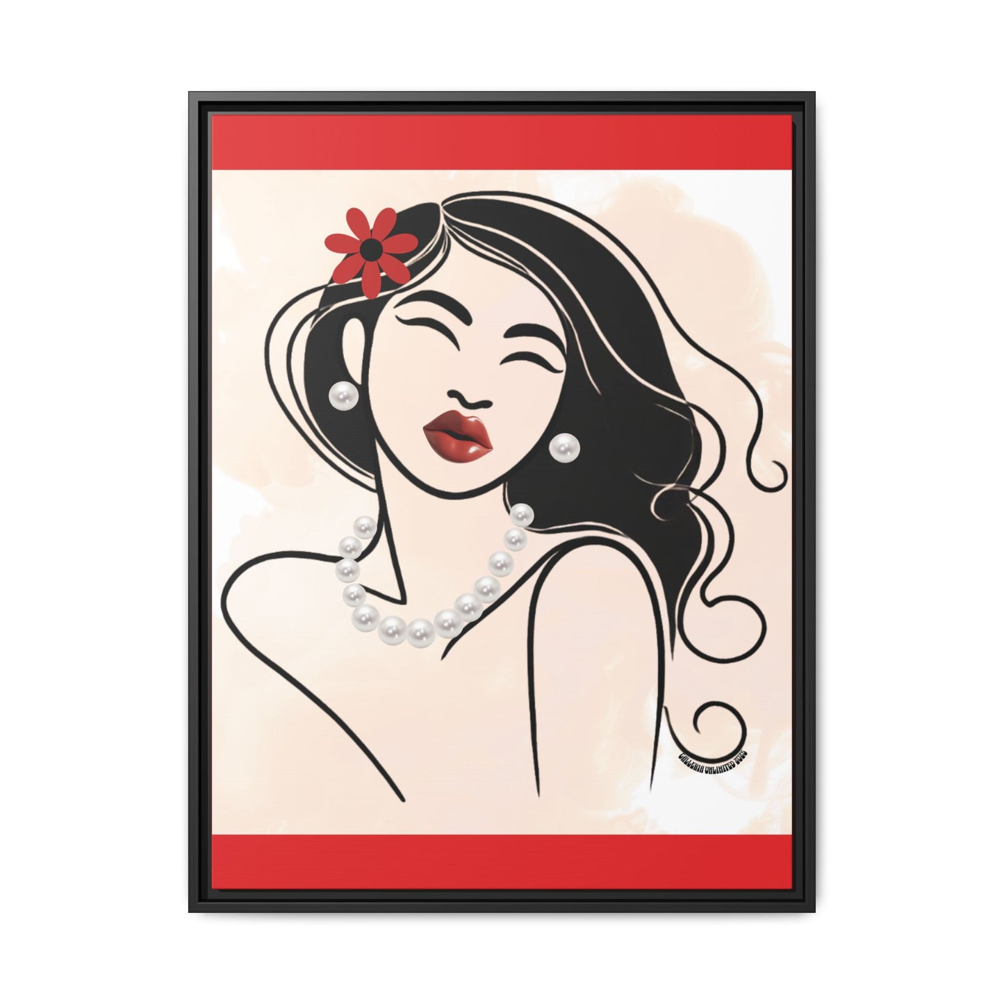 Pearls & Curls3 | Scarlet Kiss - Framed Matte Canvas Art (black or white frame)