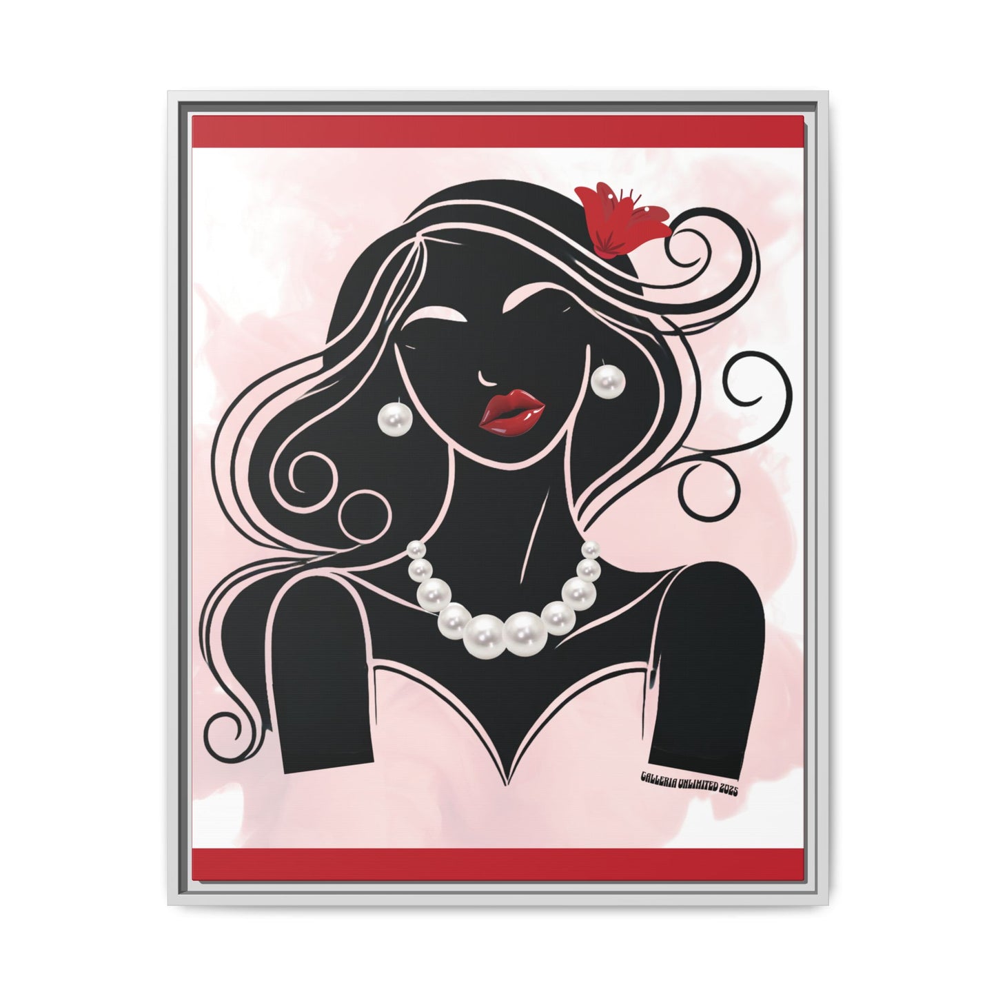 Pearls & Curls1 | Ruby Lips- Framed Matte Canvas Art (black or white frame)