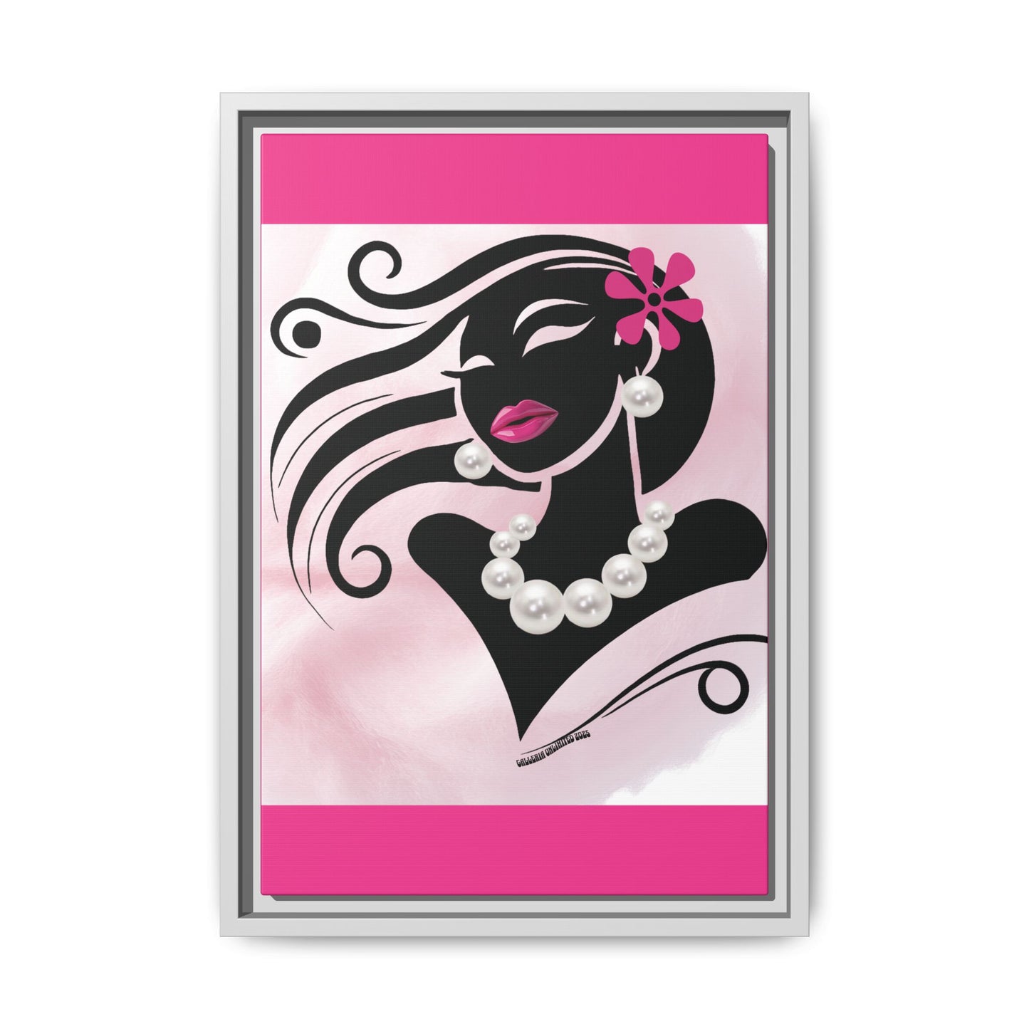Pearls & Curls6 | Pink Pout - Framed Matte Canvas Art