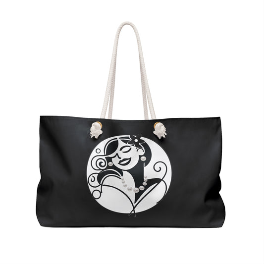 Pearls & Curls 4 | Black Double-Sided Weekender Bag