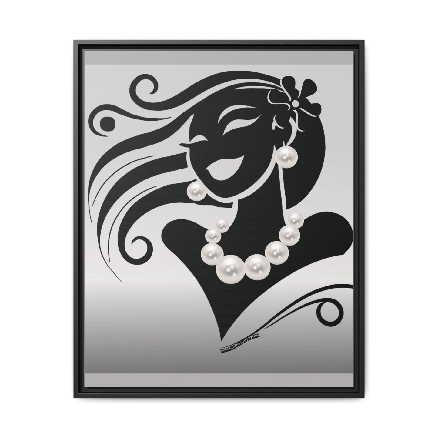 Pearls & Curls6 | Black and White - Framed Matte Canvas Art (black or white frame)