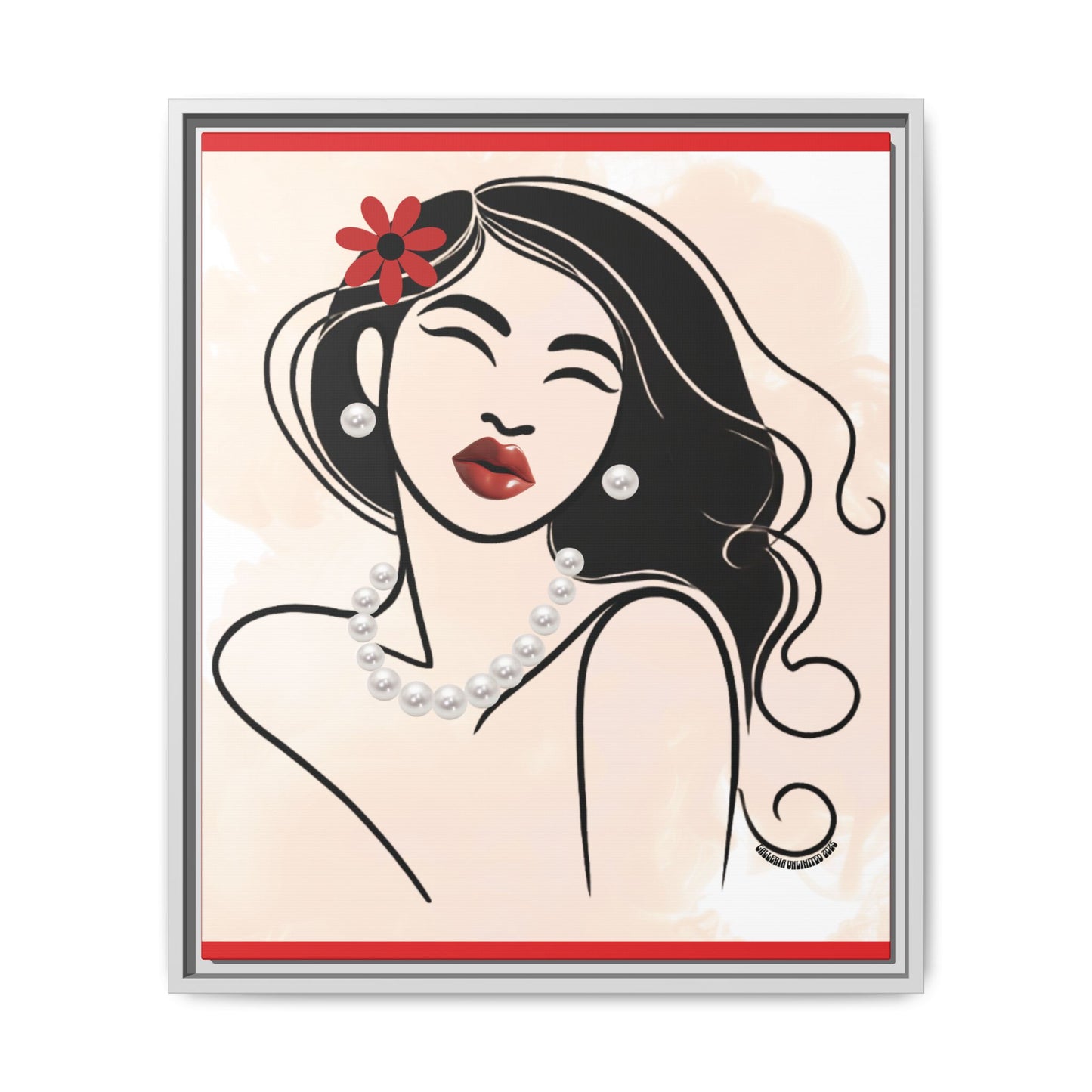 Pearls & Curls3 | Scarlet Kiss - Framed Matte Canvas Art (black or white frame)