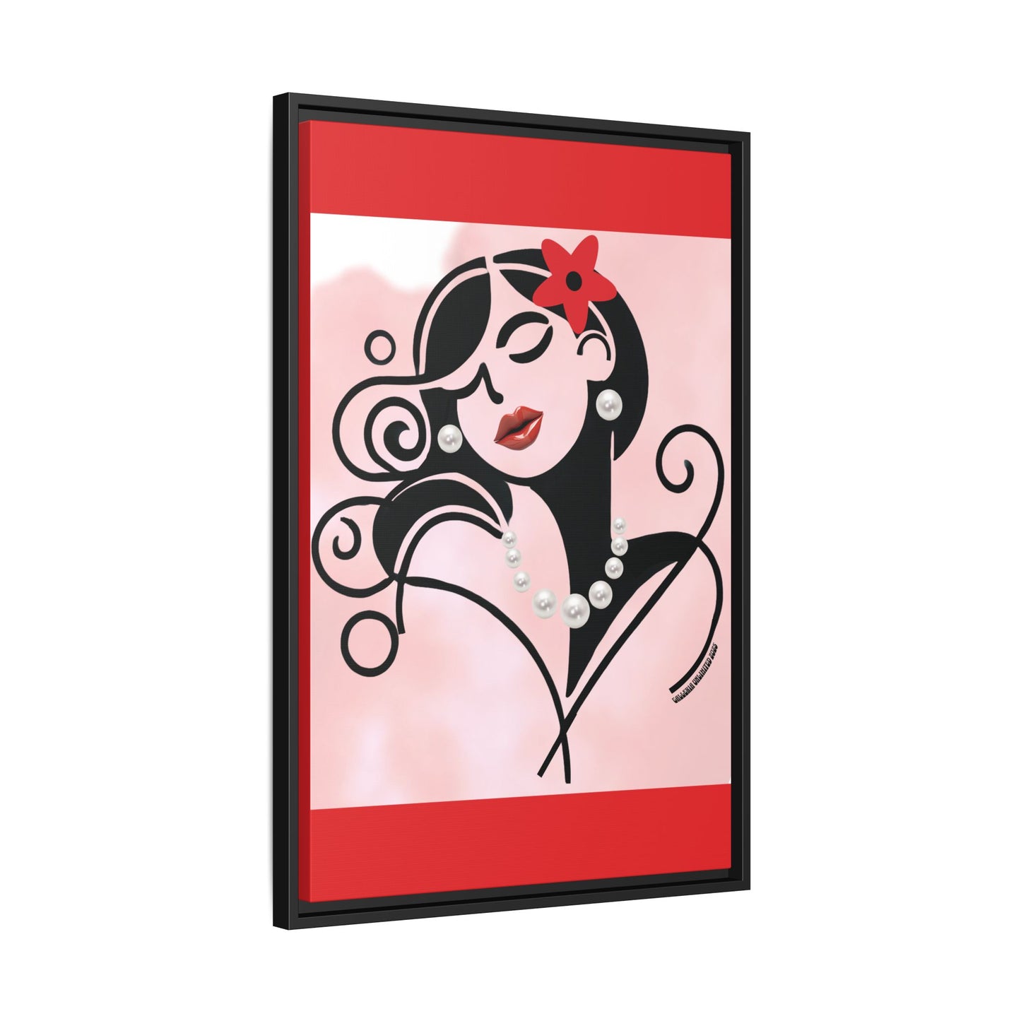Pearls & Curls4 | Scarlet Kiss - Framed Matte Canvas Art (black or white frame)