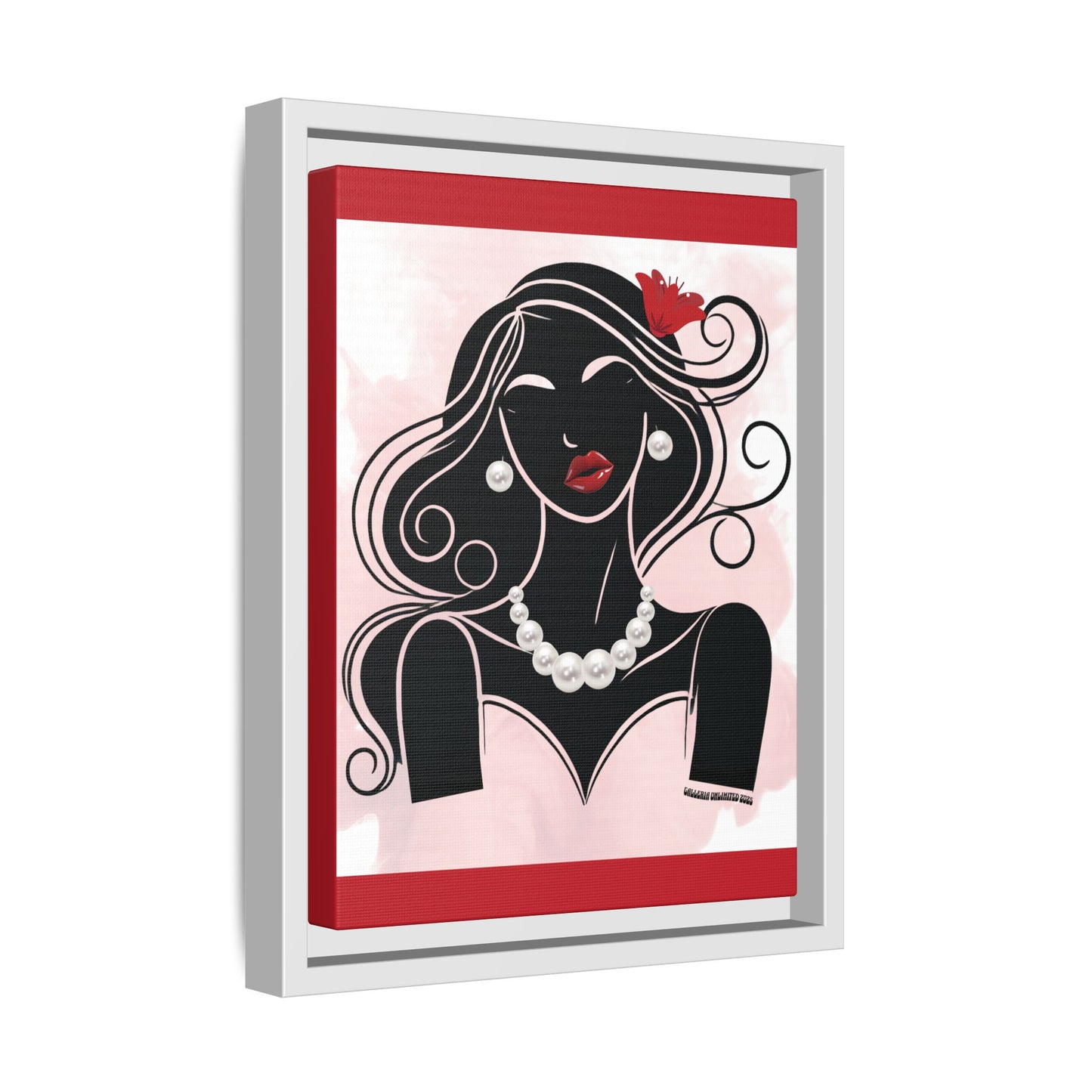 Pearls & Curls1 | Ruby Lips- Framed Matte Canvas Art (black or white frame)