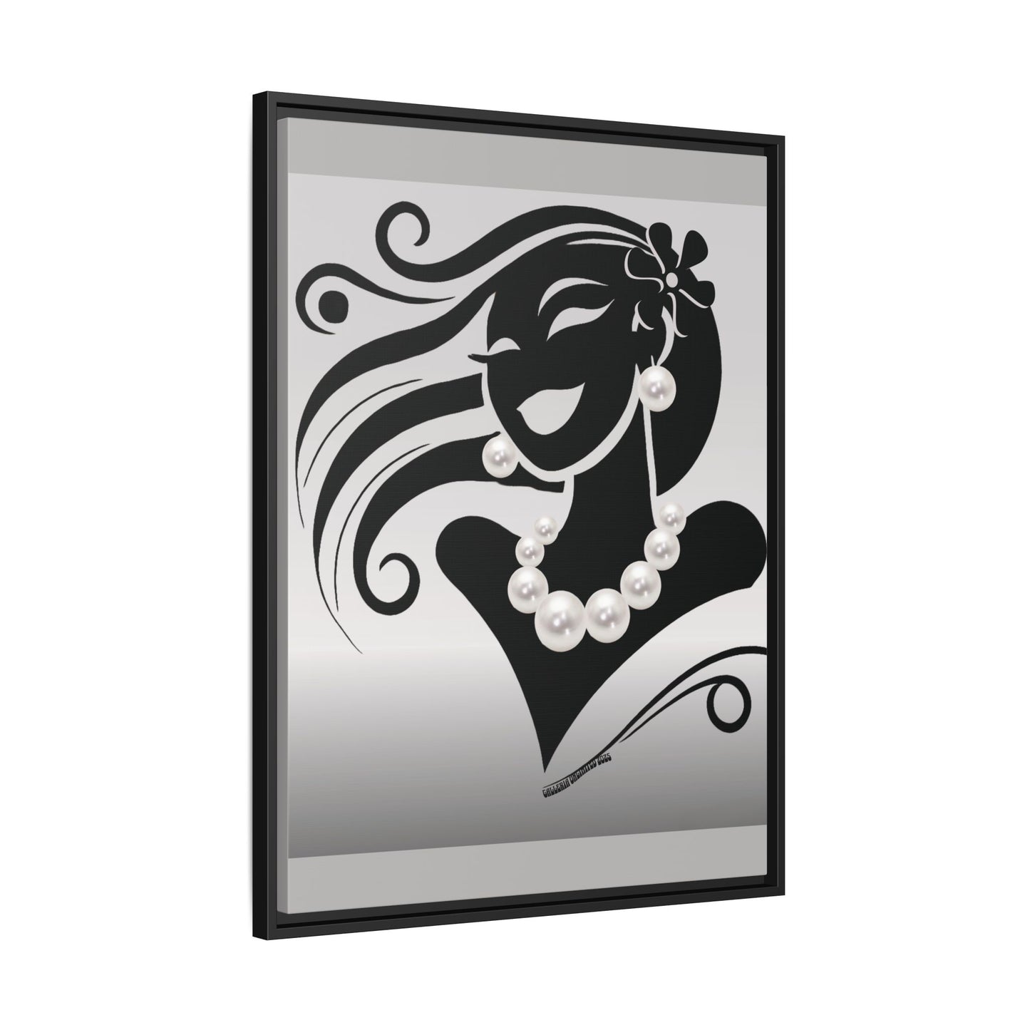 Pearls & Curls6 | Black and White - Framed Matte Canvas Art (black or white frame)