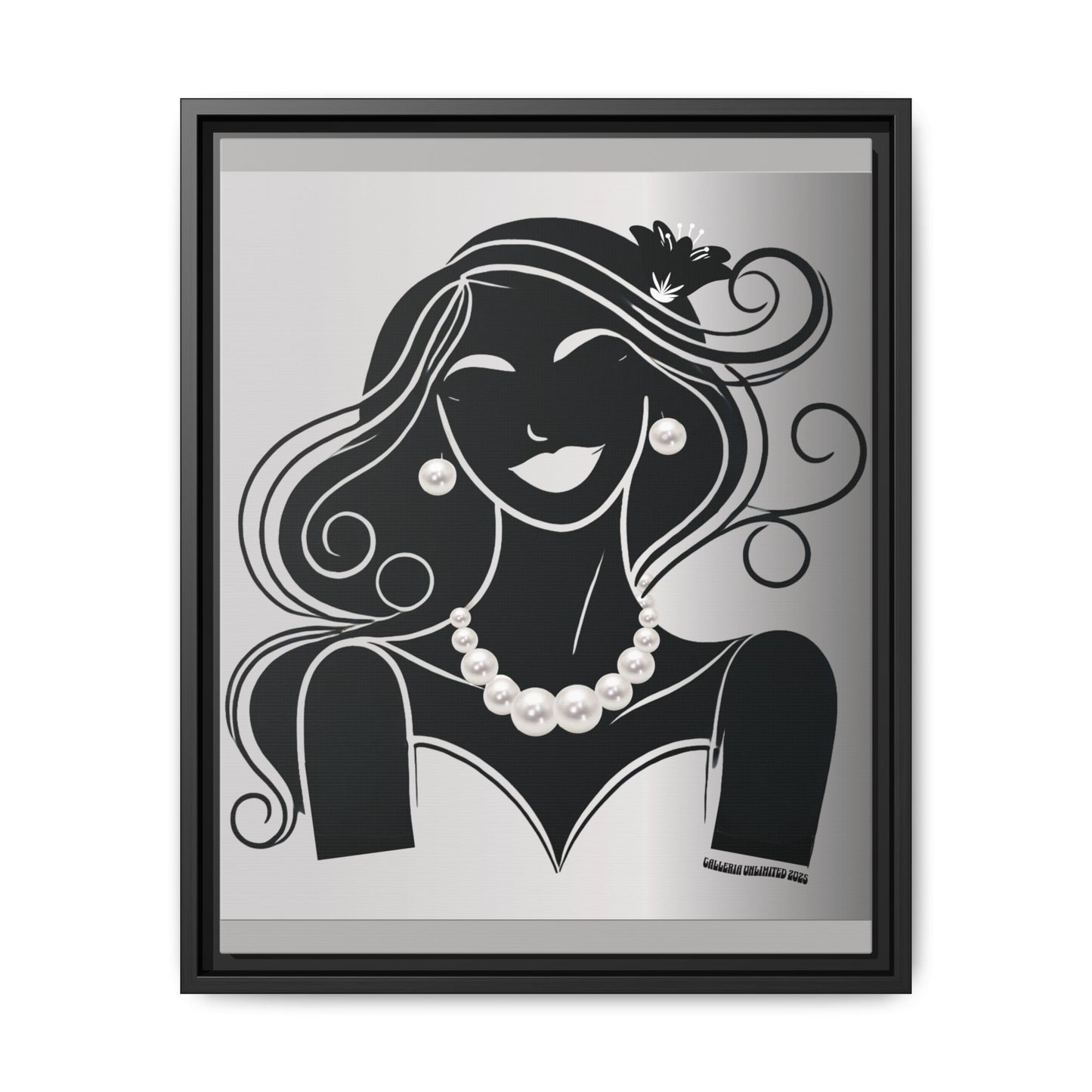 Pearls & Curls1 | Black and White - Framed Matte Canvas Art (black or white frame)