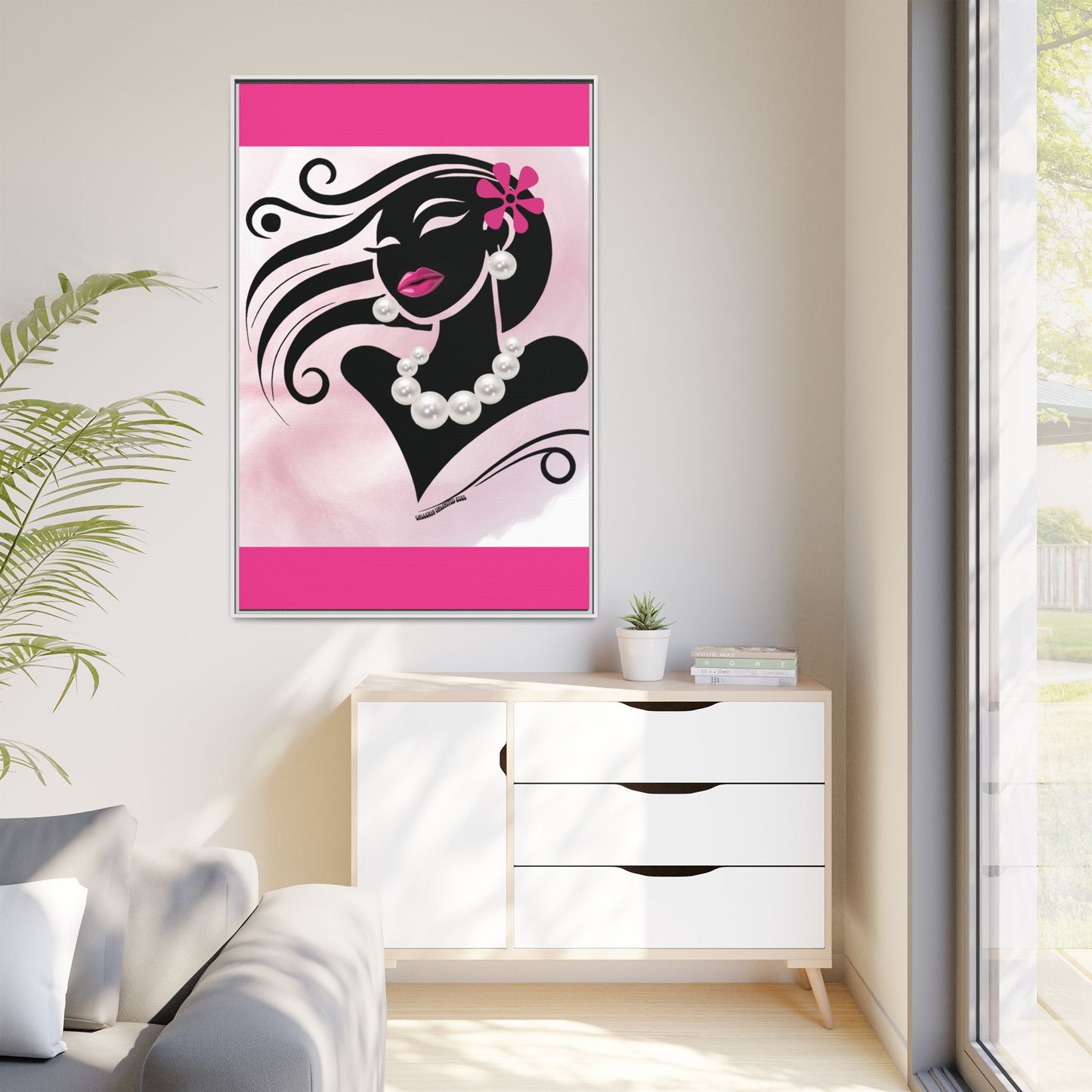 Pearls & Curls6 | Pink Pout - Framed Matte Canvas Art