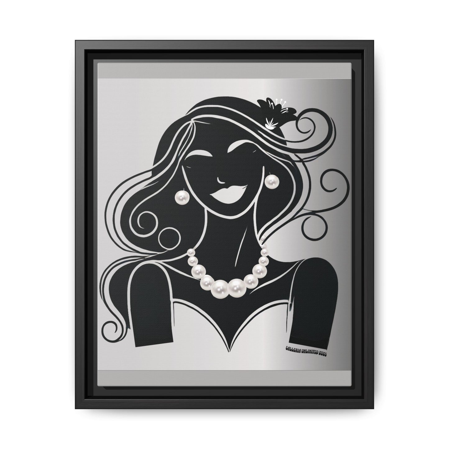 Pearls & Curls1 | Black and White - Framed Matte Canvas Art (black or white frame)