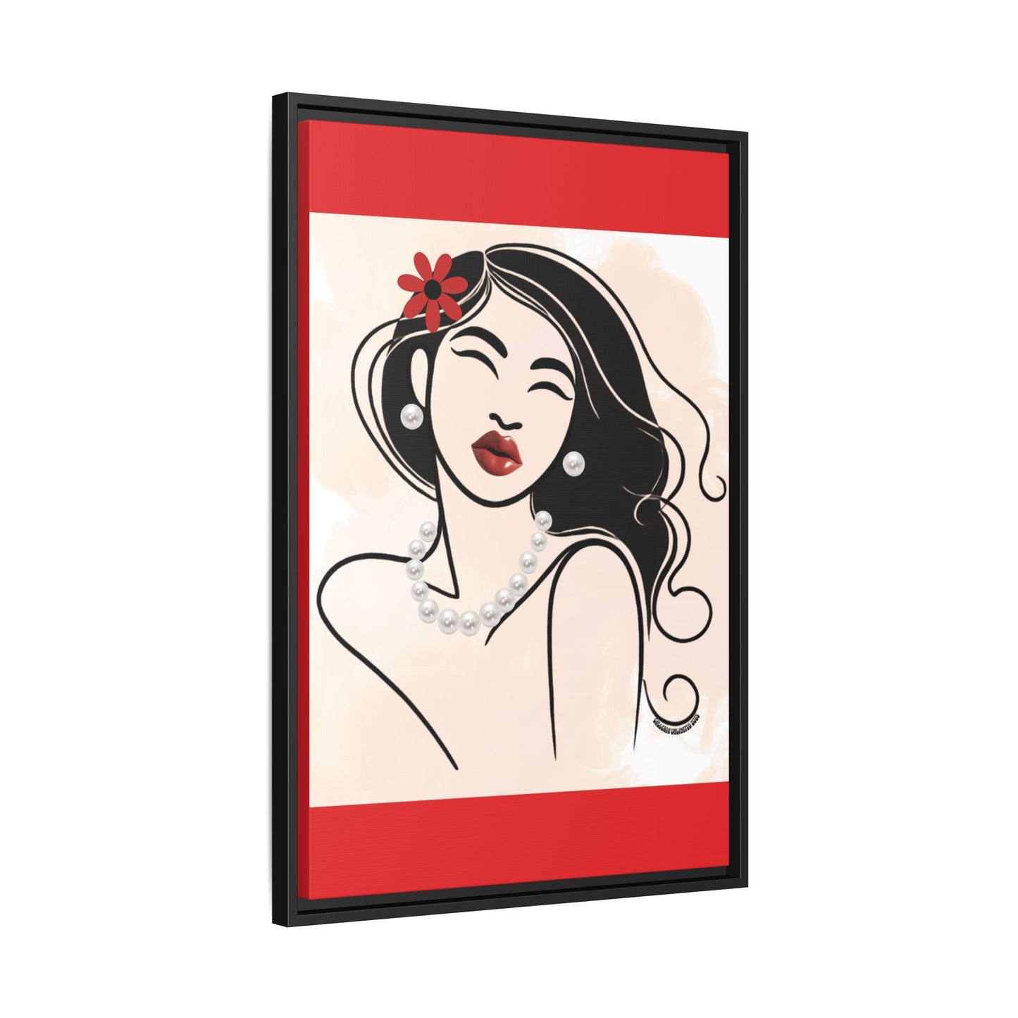 Pearls & Curls3 | Scarlet Kiss - Framed Matte Canvas Art (black or white frame)