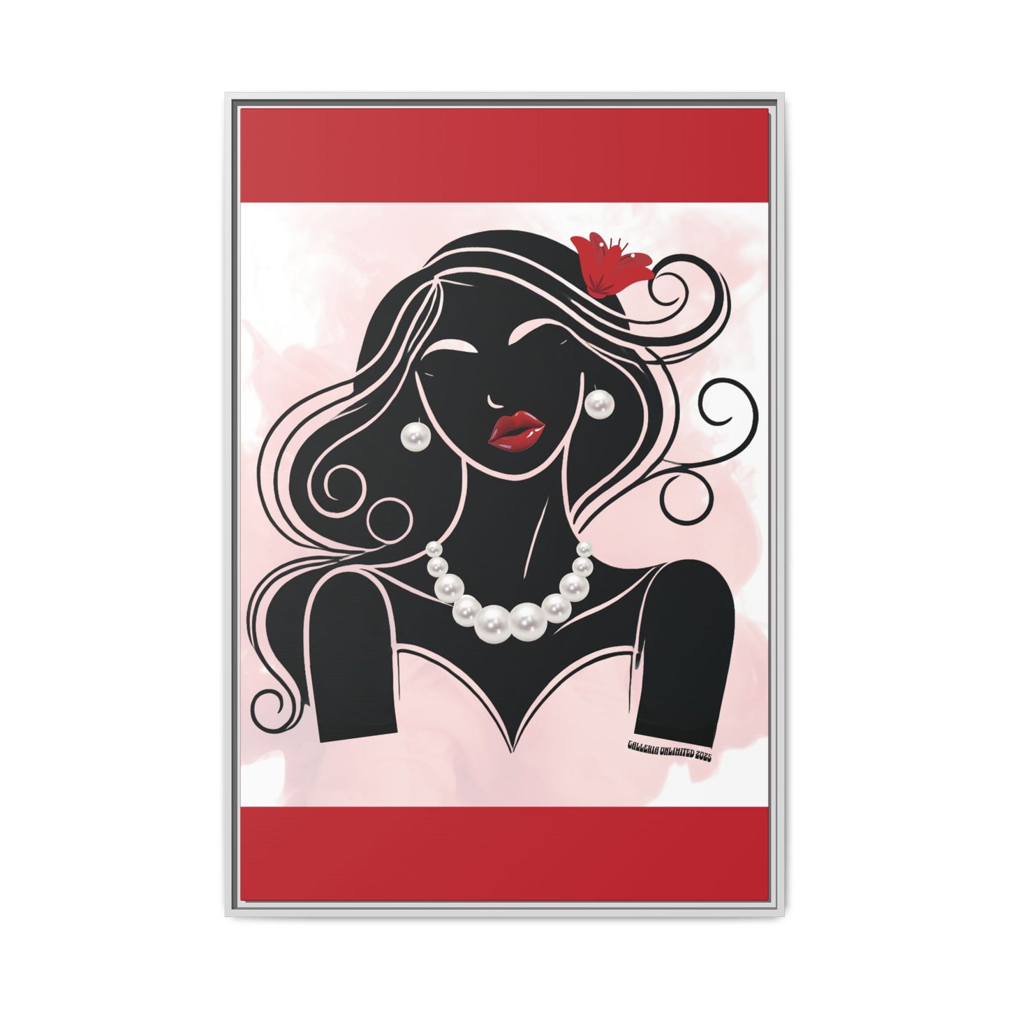 Pearls & Curls1 | Ruby Lips- Framed Matte Canvas Art (black or white frame)
