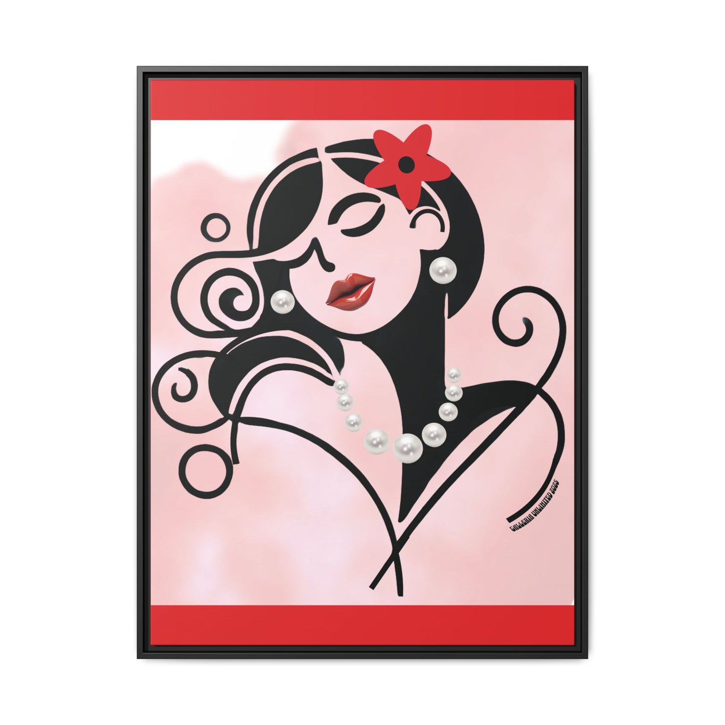 Pearls & Curls4 | Scarlet Kiss - Framed Matte Canvas Art (black or white frame)