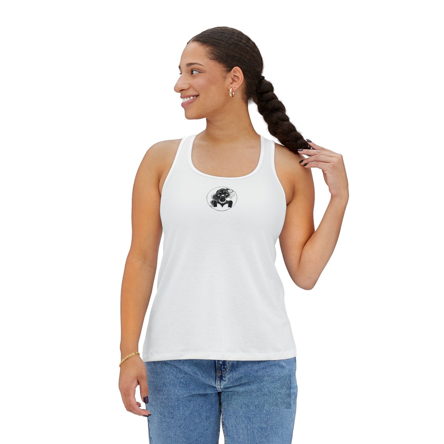 Pearls & Curls1 | White - Plain Ringer Tank (black or white trim)