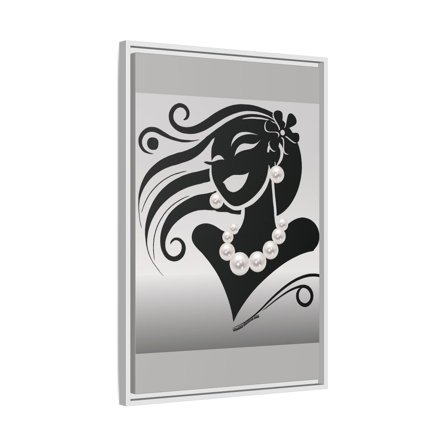 Pearls & Curls6 | Black and White - Framed Matte Canvas Art (black or white frame)