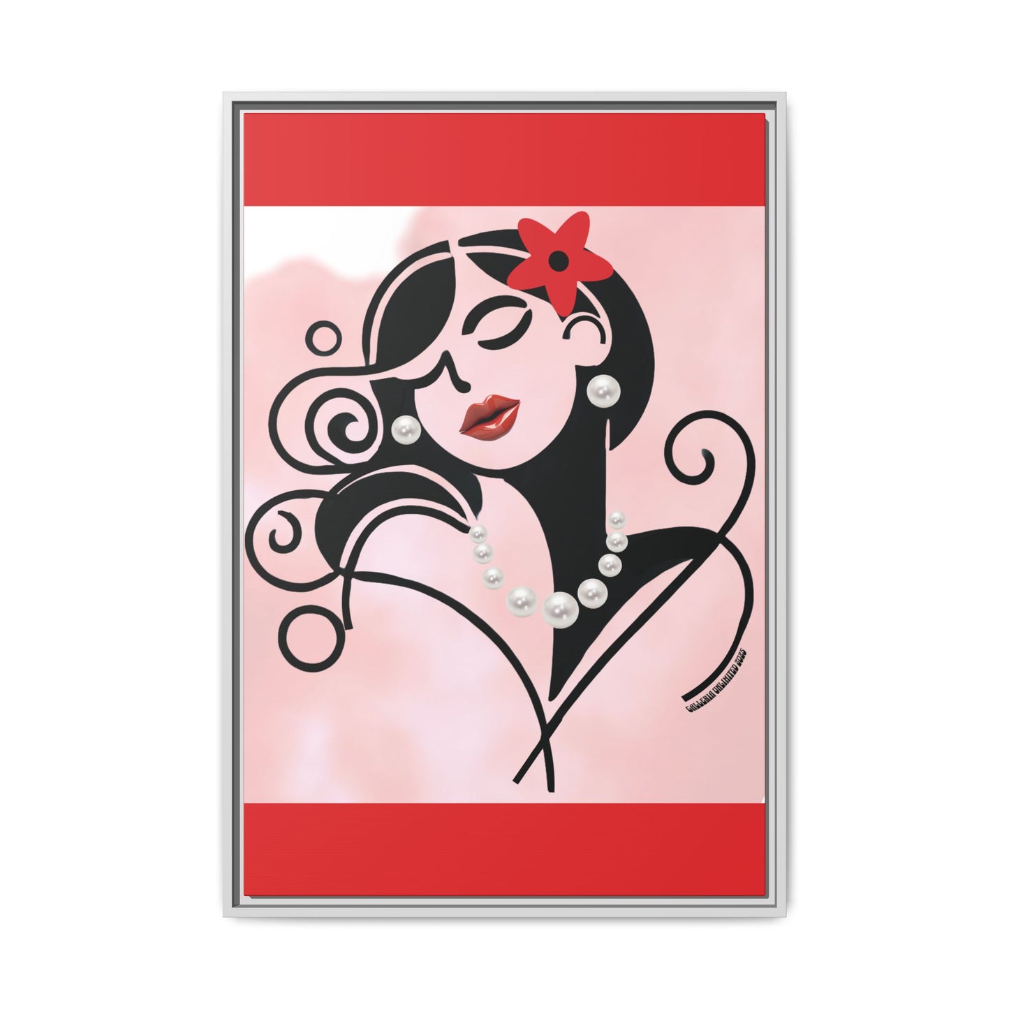 Pearls & Curls4 | Scarlet Kiss - Framed Matte Canvas Art (black or white frame)