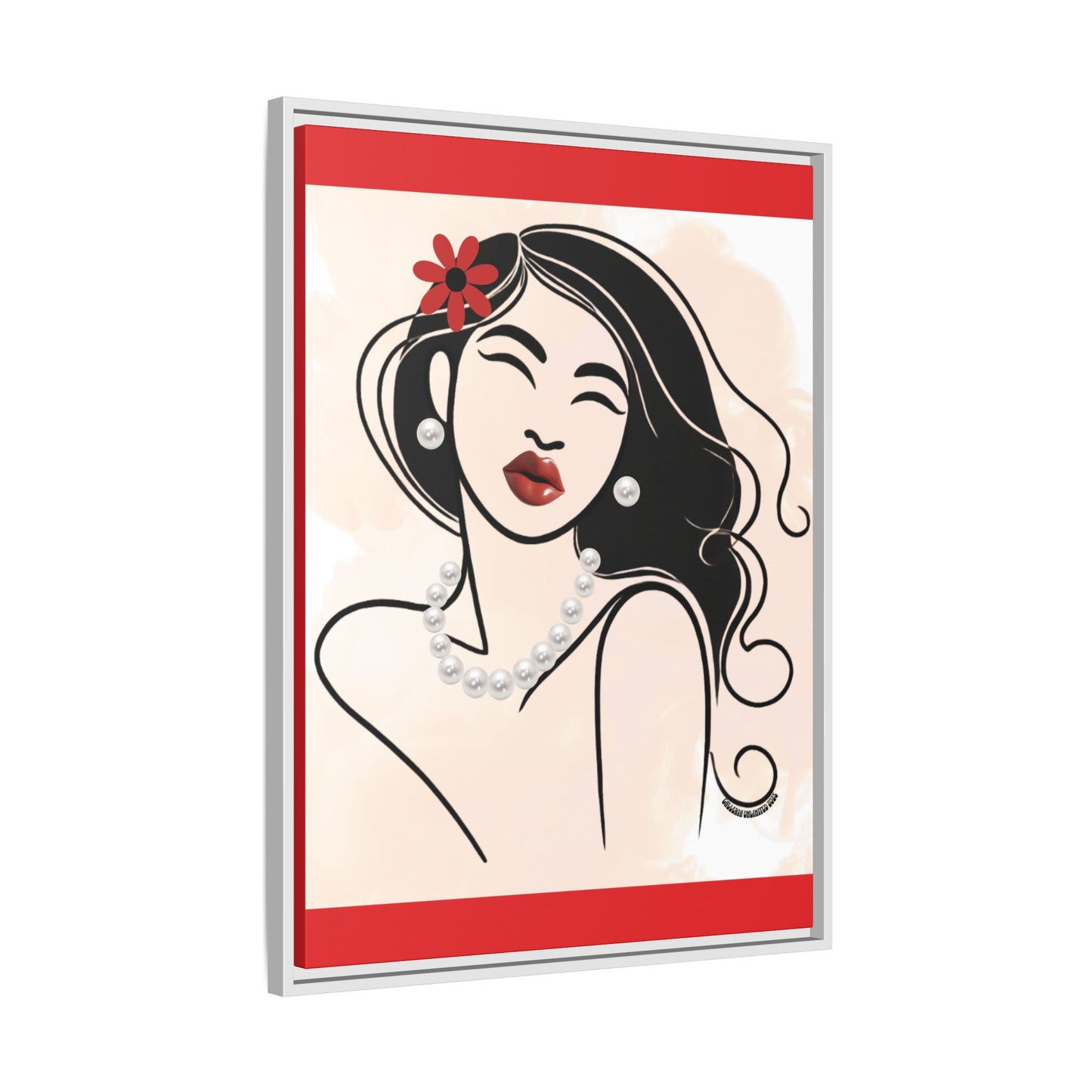 Pearls & Curls3 | Scarlet Kiss - Framed Matte Canvas Art (black or white frame)