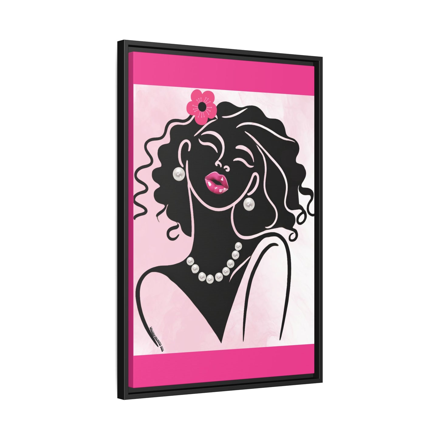 Pearls & Curls2 | Pink Pout - Framed Matte Canvas Art (black or white frame)