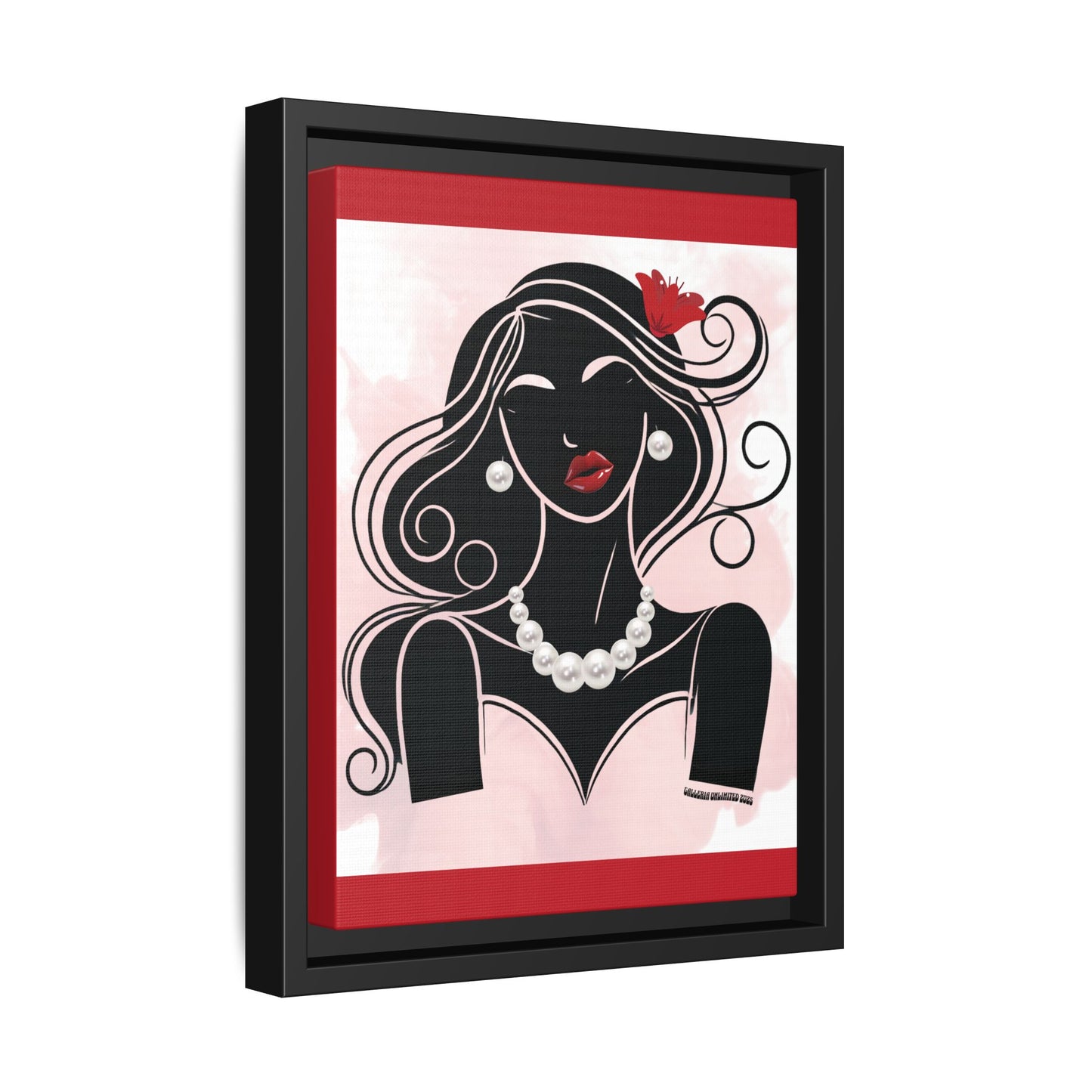 Pearls & Curls1 | Ruby Lips- Framed Matte Canvas Art (black or white frame)