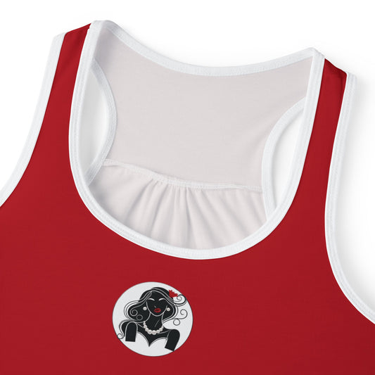 Pearls & Curls1 | Dark Red - Ruby Lips Ringer Tank (black or white trim)