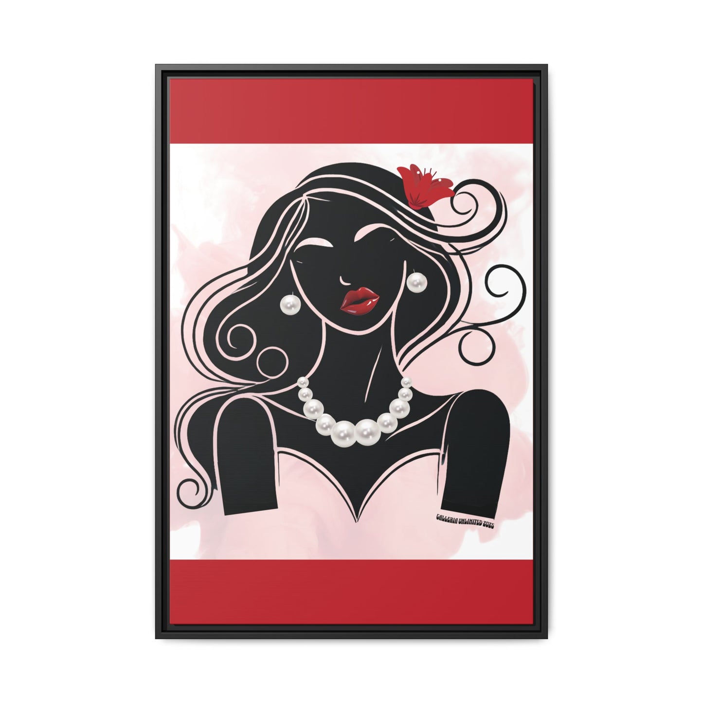 Pearls & Curls1 | Ruby Lips- Framed Matte Canvas Art (black or white frame)