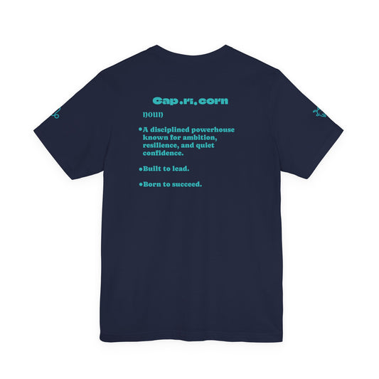 Capricorn | Word Art Graphic Tee2 (turquoise)--"Capricorn" Definition on Back