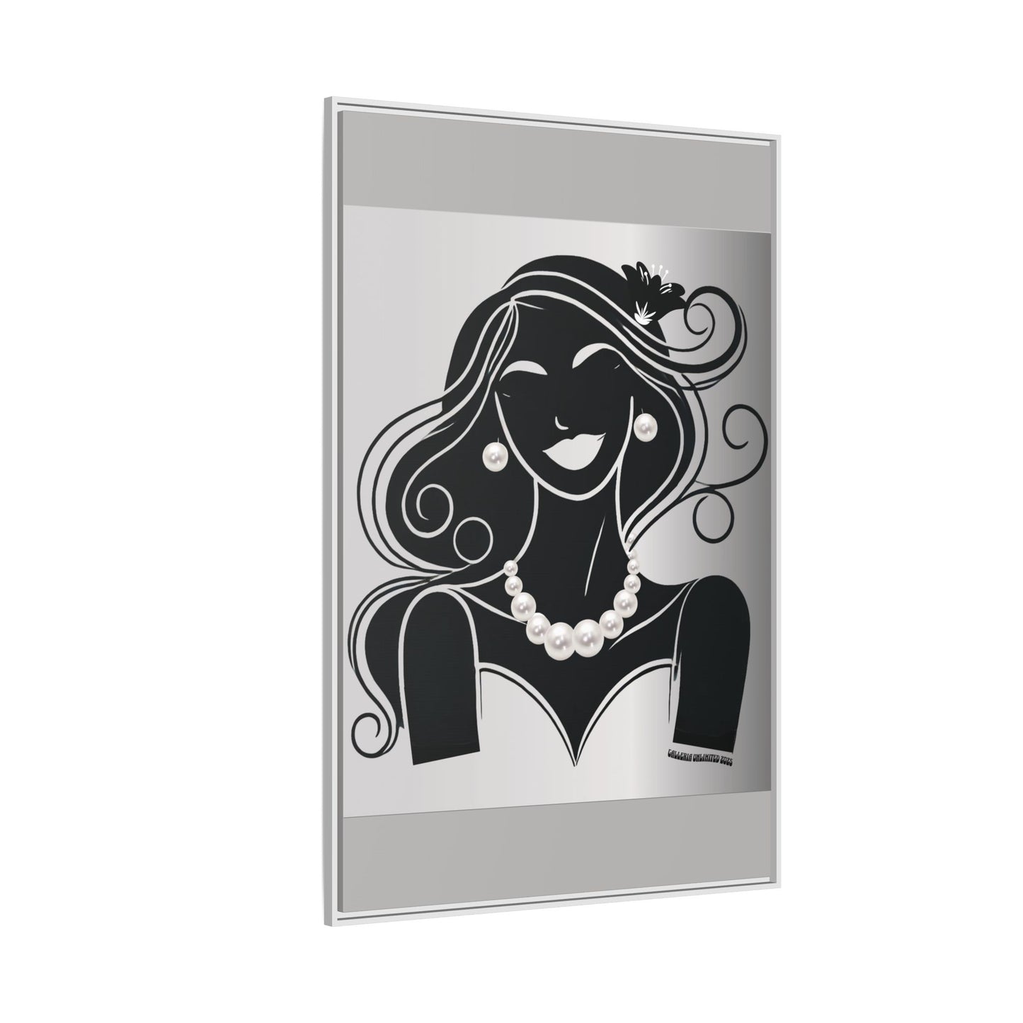 Pearls & Curls1 | Black and White - Framed Matte Canvas Art (black or white frame)
