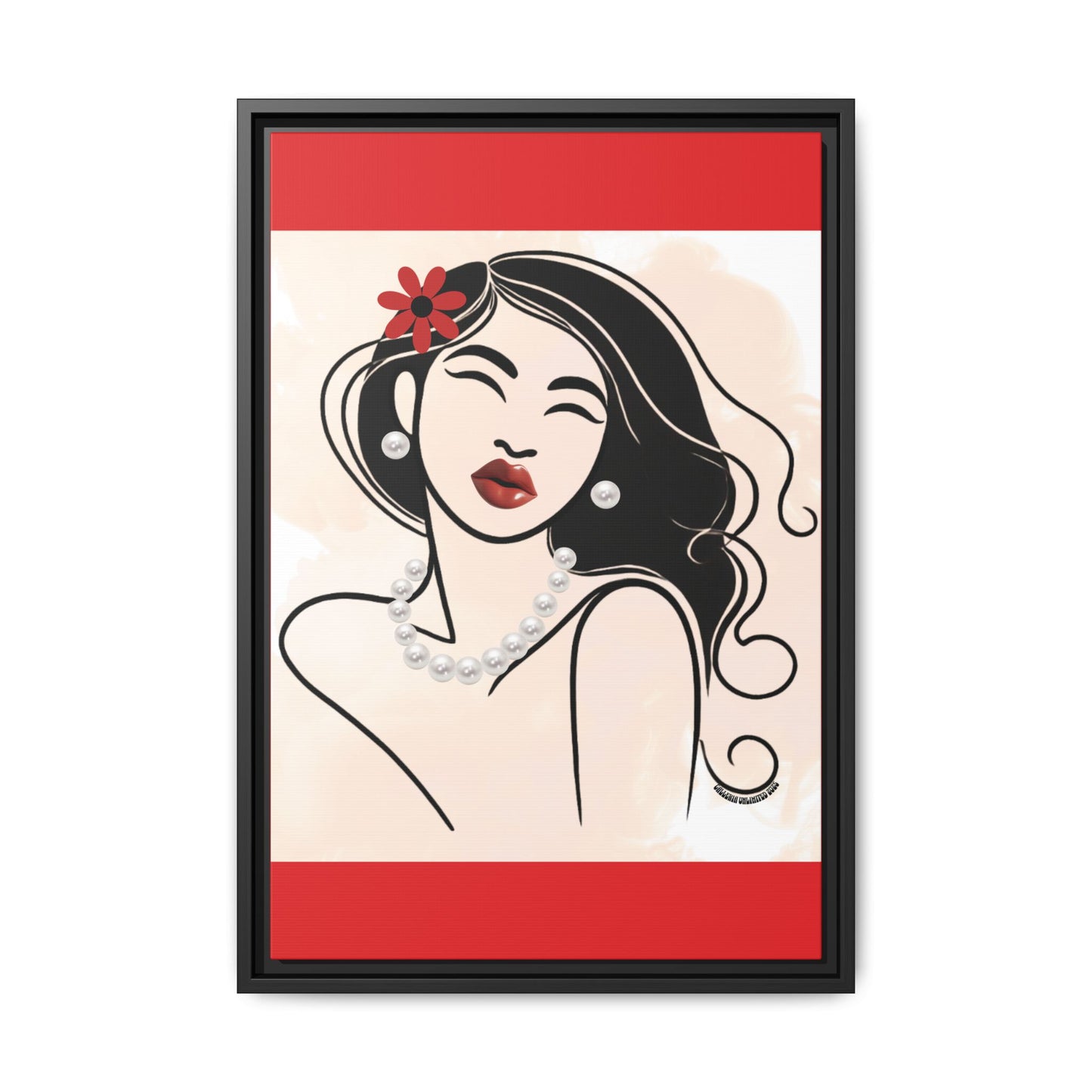Pearls & Curls3 | Scarlet Kiss - Framed Matte Canvas Art (black or white frame)