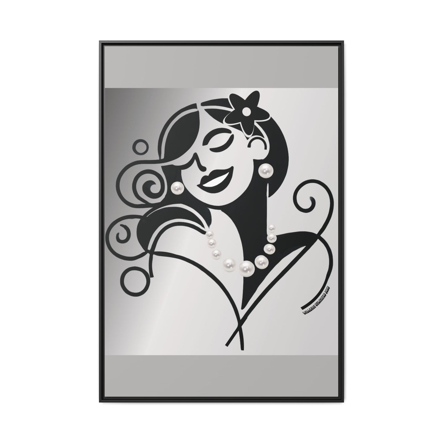 Pearls & Curls4 | Black and White - Framed Matte Canvas Art (black or white frame)