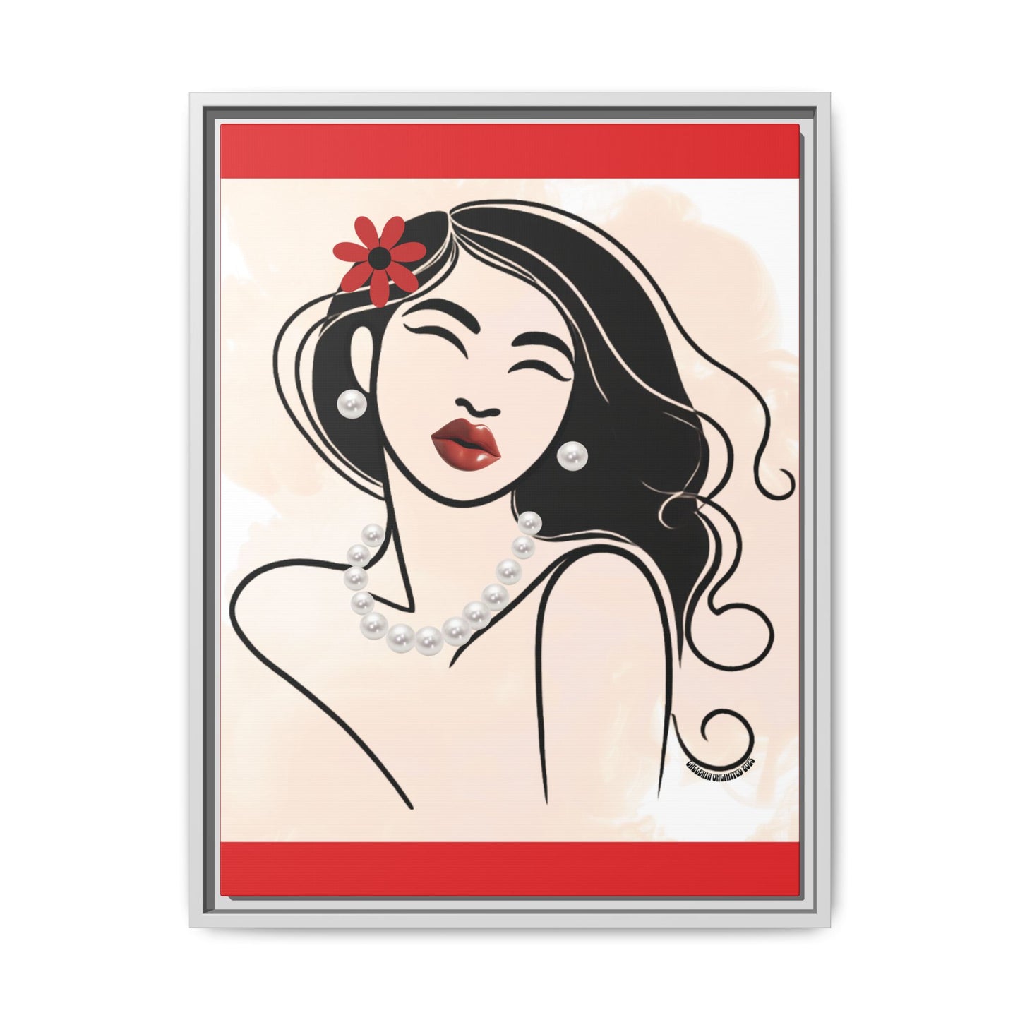 Pearls & Curls3 | Scarlet Kiss - Framed Matte Canvas Art (black or white frame)
