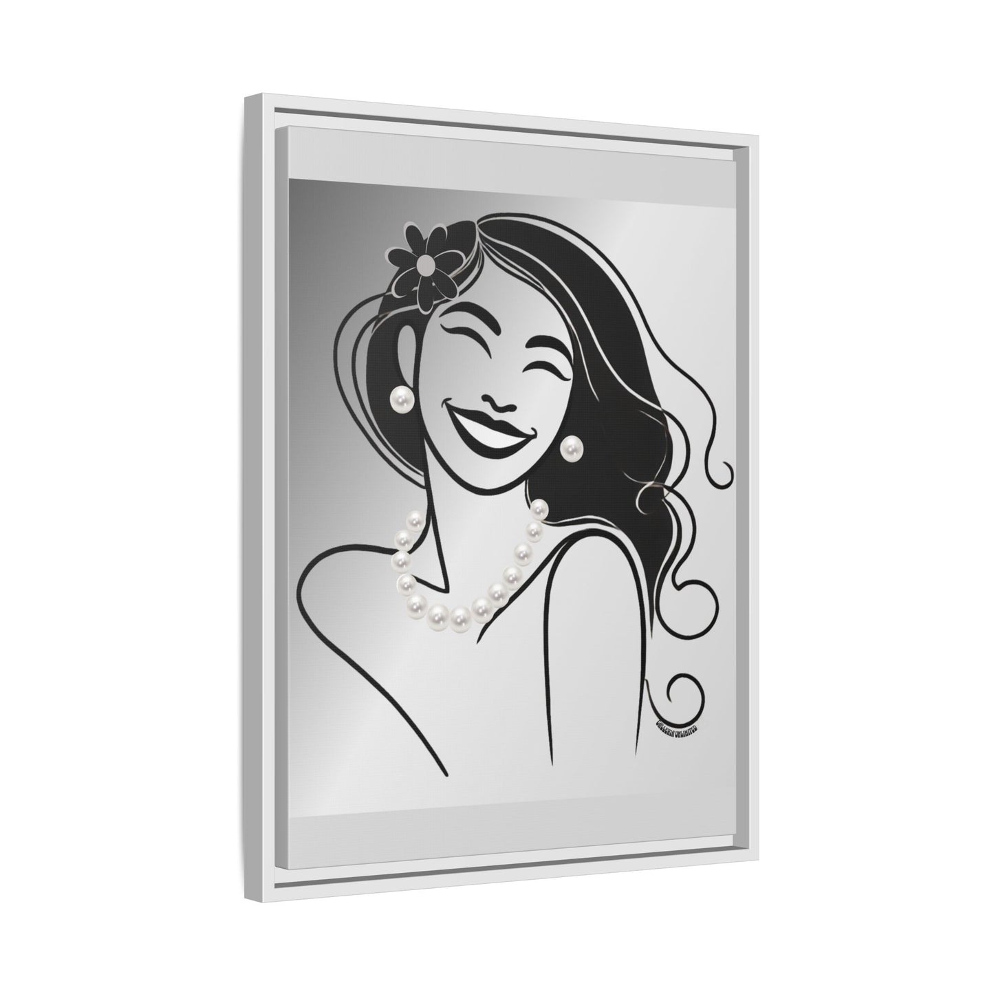 Pearls & Curls 3 | Black and White Framed Matte Canvas Wall Art