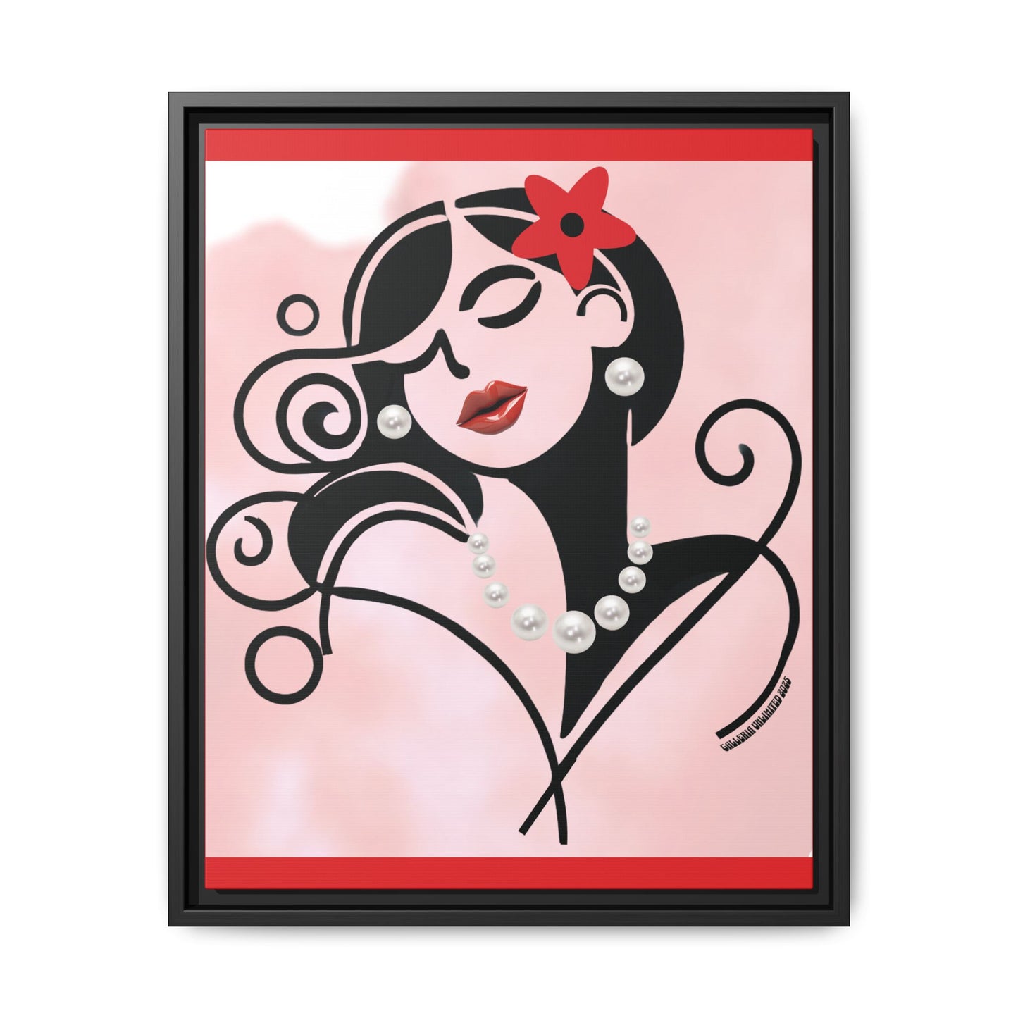 Pearls & Curls4 | Scarlet Kiss - Framed Matte Canvas Art (black or white frame)