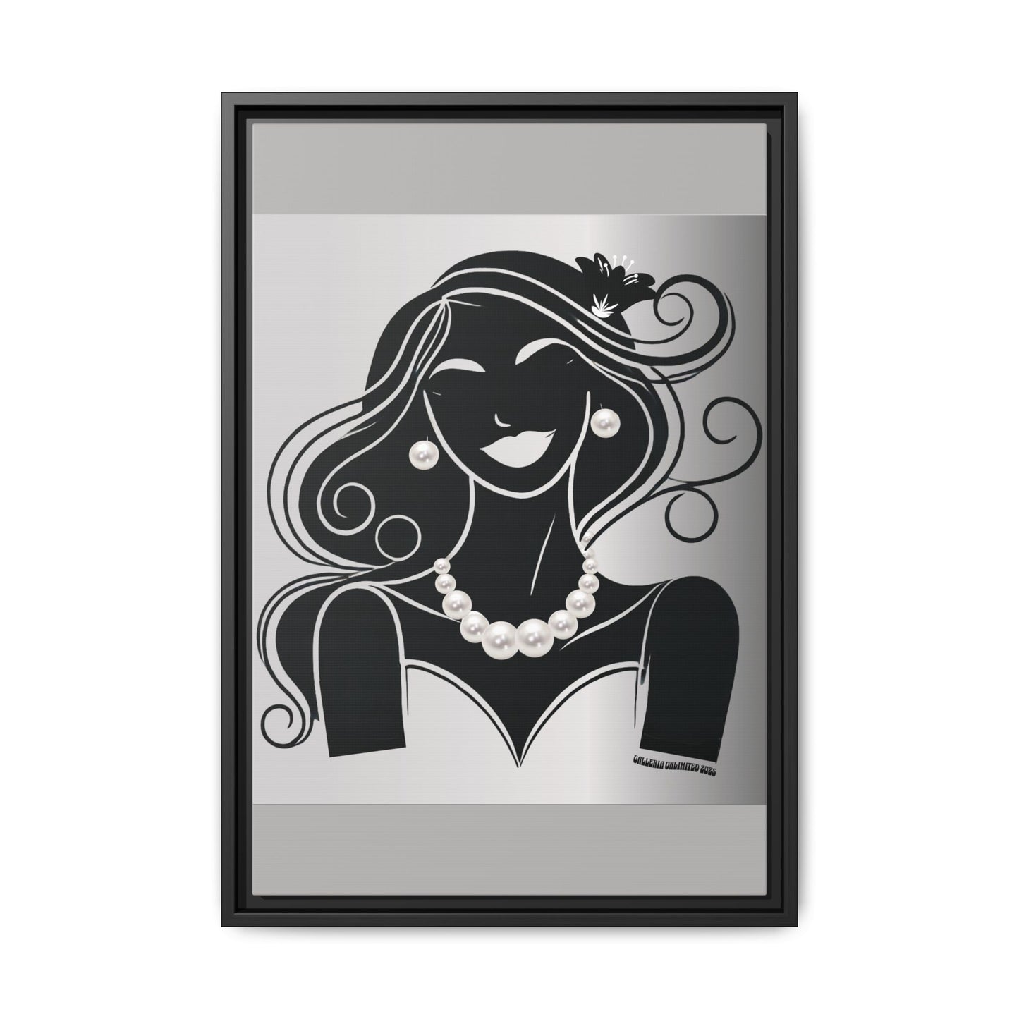 Pearls & Curls1 | Black and White - Framed Matte Canvas Art (black or white frame)