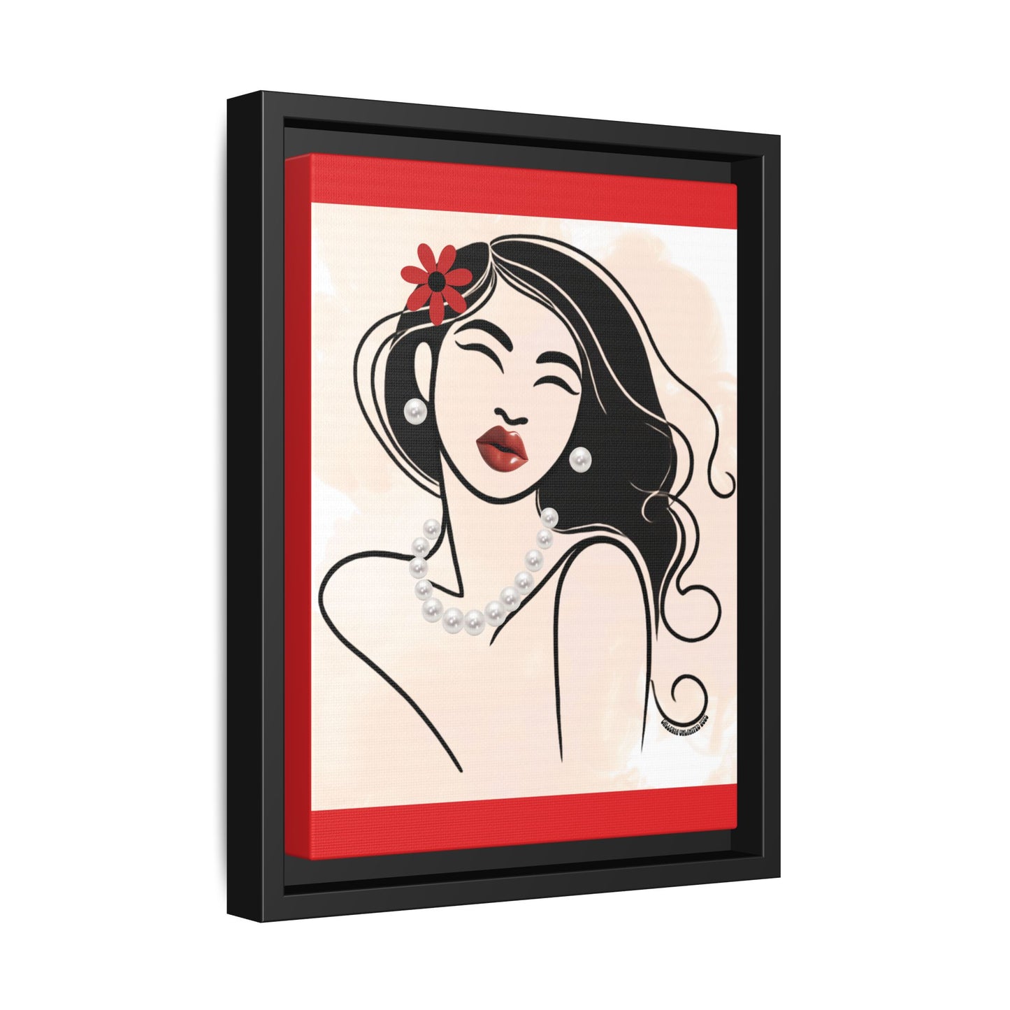 Pearls & Curls3 | Scarlet Kiss - Framed Matte Canvas Art (black or white frame)