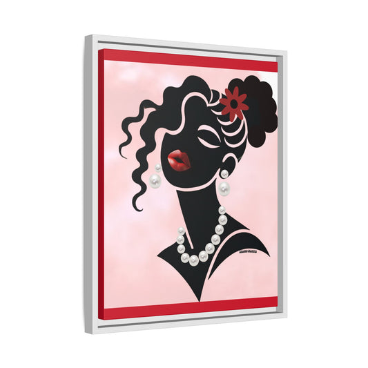 Pearls & Curls 5 | Crimson Kiss Framed Matte Canvas Wall Art (black or white frame)