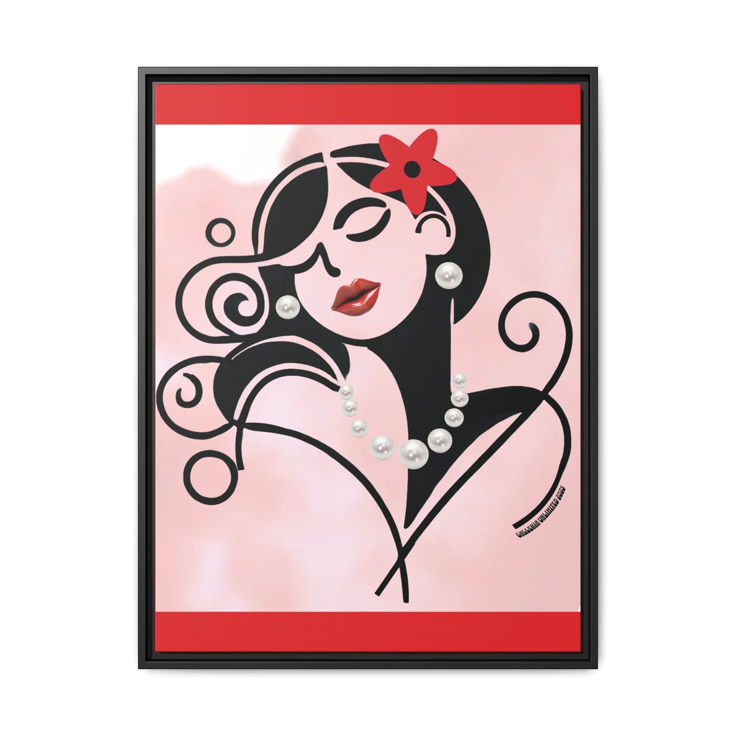 Pearls & Curls4 | Scarlet Kiss - Framed Matte Canvas Art (black or white frame)