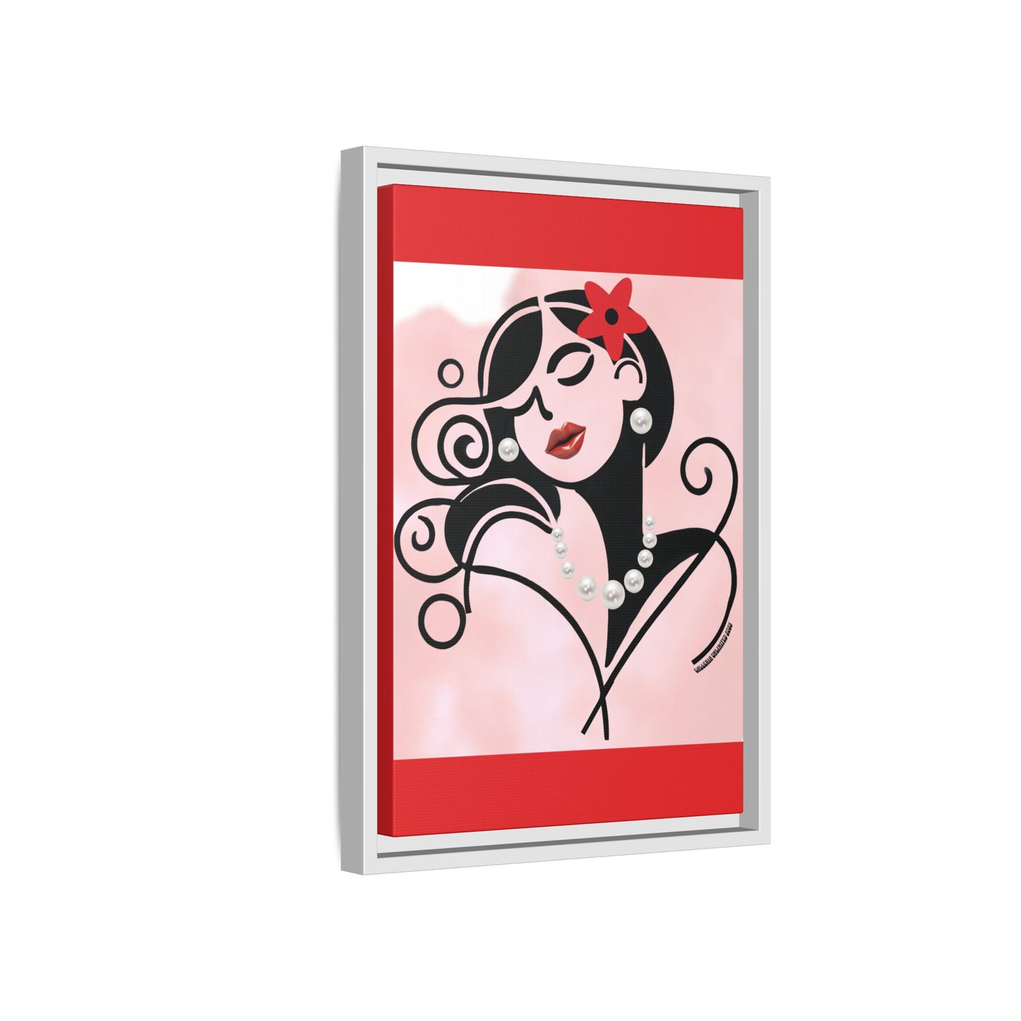 Pearls & Curls4 | Scarlet Kiss - Framed Matte Canvas Art (black or white frame)