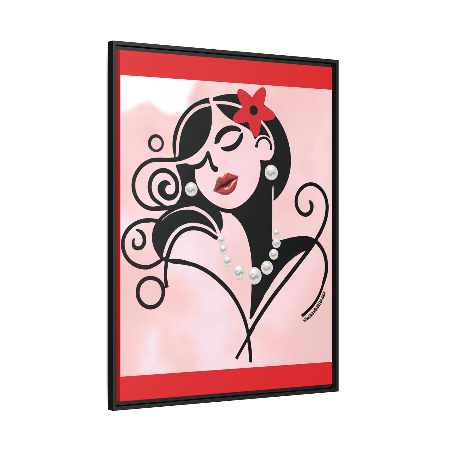 Pearls & Curls4 | Scarlet Kiss - Framed Matte Canvas Art (black or white frame)